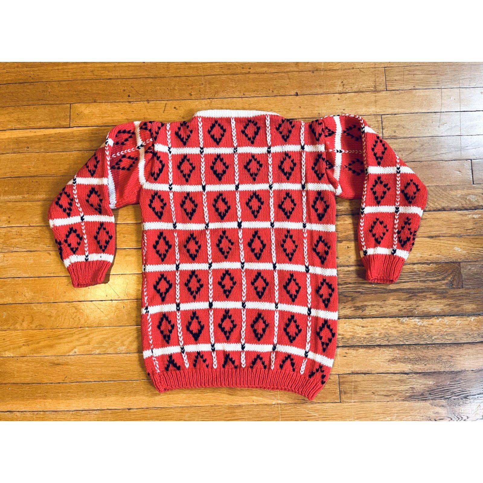 Pinko VINTAGE Bespoke Hand Knit Diamond Sweater Women’s S Pink 80s Size S / US 4 / IT 40 - 7 Thumbnail