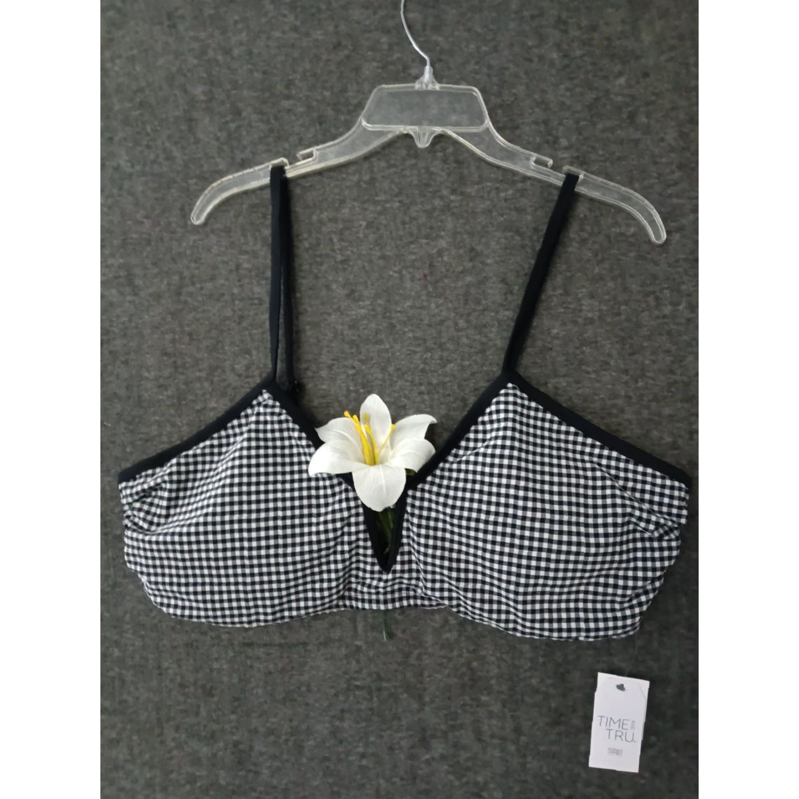 Vintage Time and Tru Women’s V Wire Longline Checkered Spaghetti Strap Swimsuit Top 2XL Size XXL / US 16-18 / IT 52-54 - 2 Thumbnail