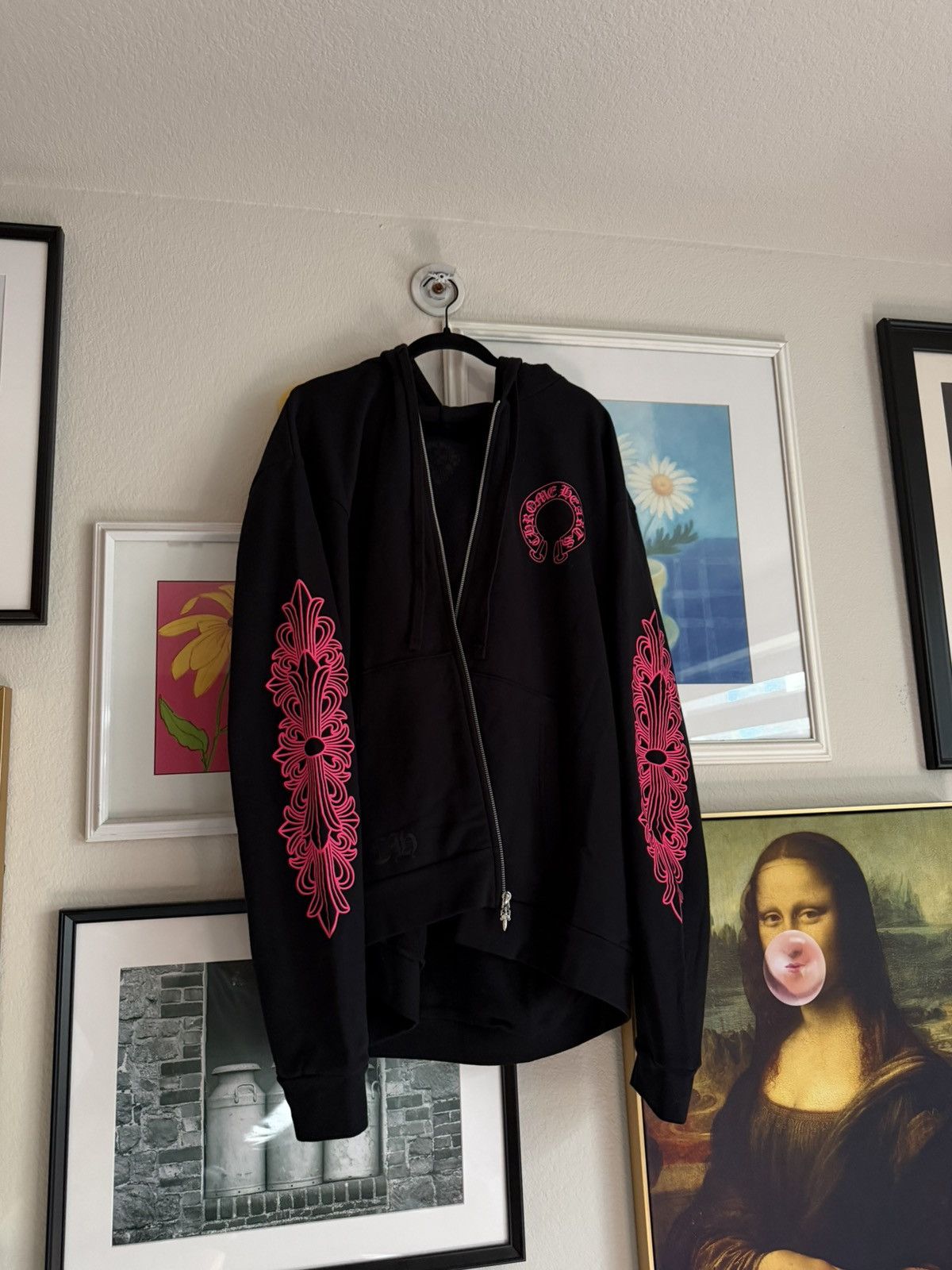 Chrome Hearts Magenta Horseshoe Black Foral Zipup