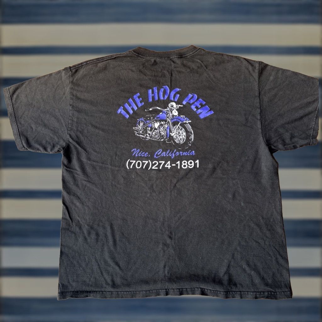 Delta VINTAGE The Hog Pen California Motorcycle T-Shirt XL Black Men Crew Neck Delta 90s Biker Rock USA Logo Shirt Size US XL / EU 56 / 4 - 1 Thumbnail