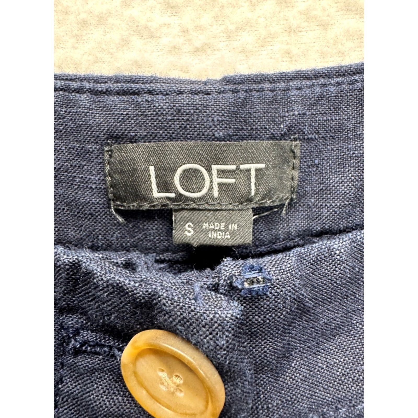 Loft Loft Navy Wide-Leg Pants With Button Fly Women's S 22" Inseam Linen Blend Cropped Summer Casual Size 28" / US 6 / IT 42 - 3 Thumbnail