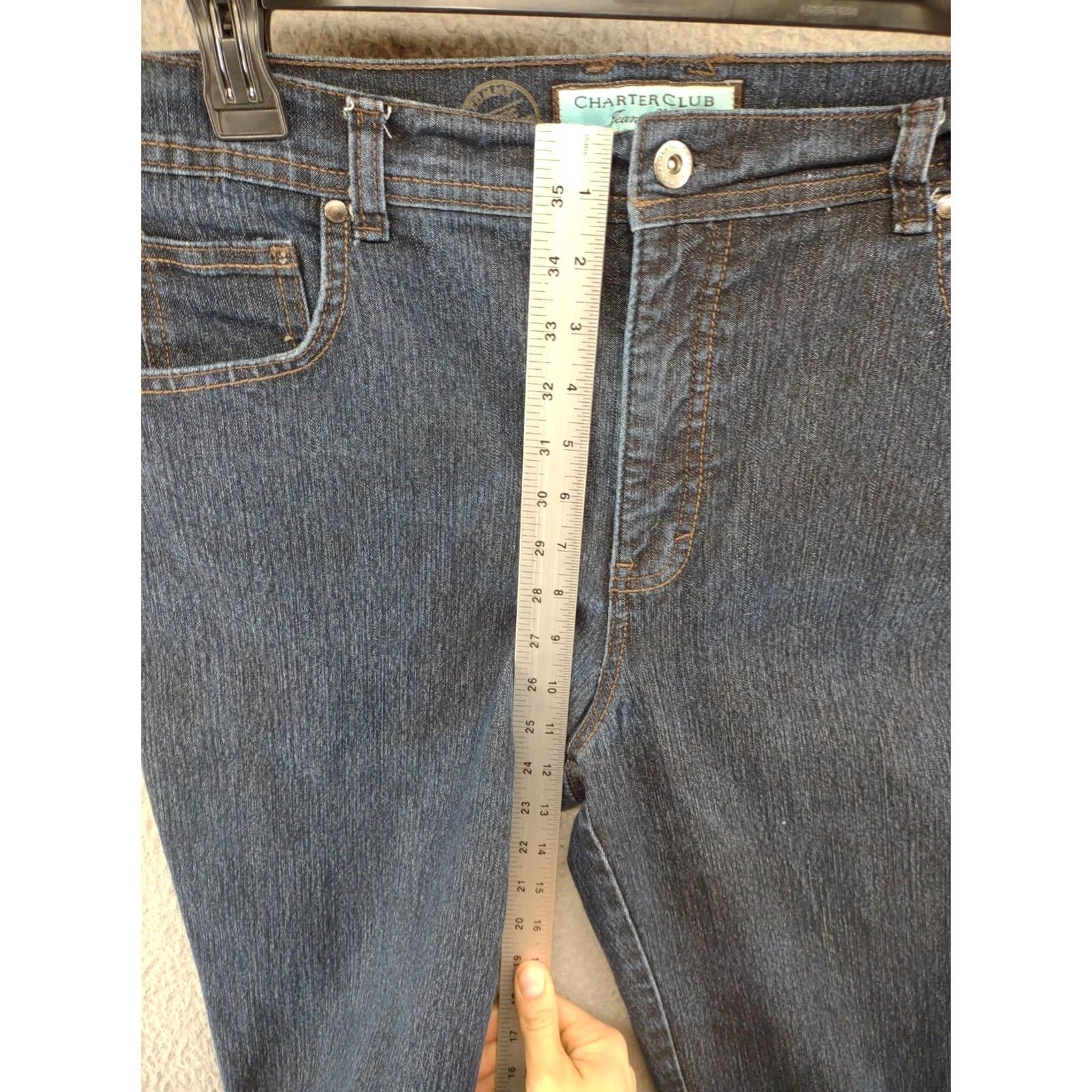 Charter Club Charter Club Women’s Jeans Dark Blue Size 12 Tummy Slimming Classic Narrow Leg Denim 5-Pocket Stretch Regular Rise High Comfort Size 34" / US 12 / IT 48 - 7 Thumbnail