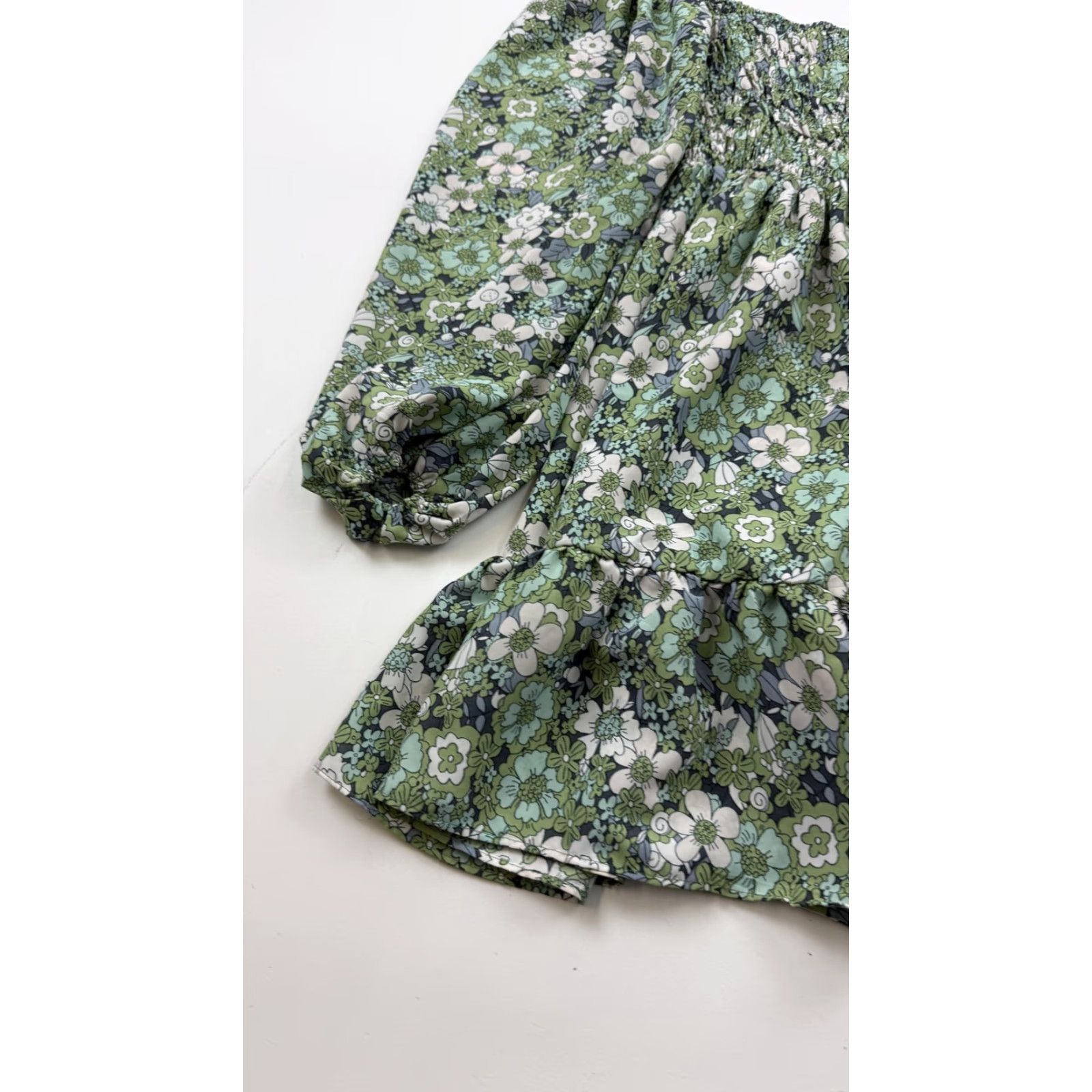 PRINCESS POLLY Princess Polly Shirt Womens 2 Green Floral Smocked Peplum Puff Sleeve Blouse Size XS / US 0-2 / IT 36-38 - 3 Thumbnail