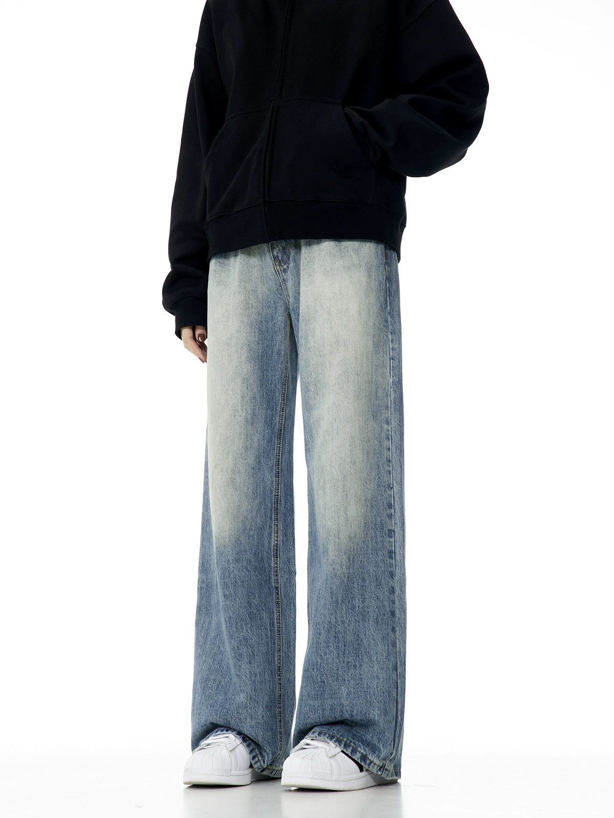 Jean American retro casual washed straight loose blue jeans Size US 32 / EU 48 - 2 Thumbnail