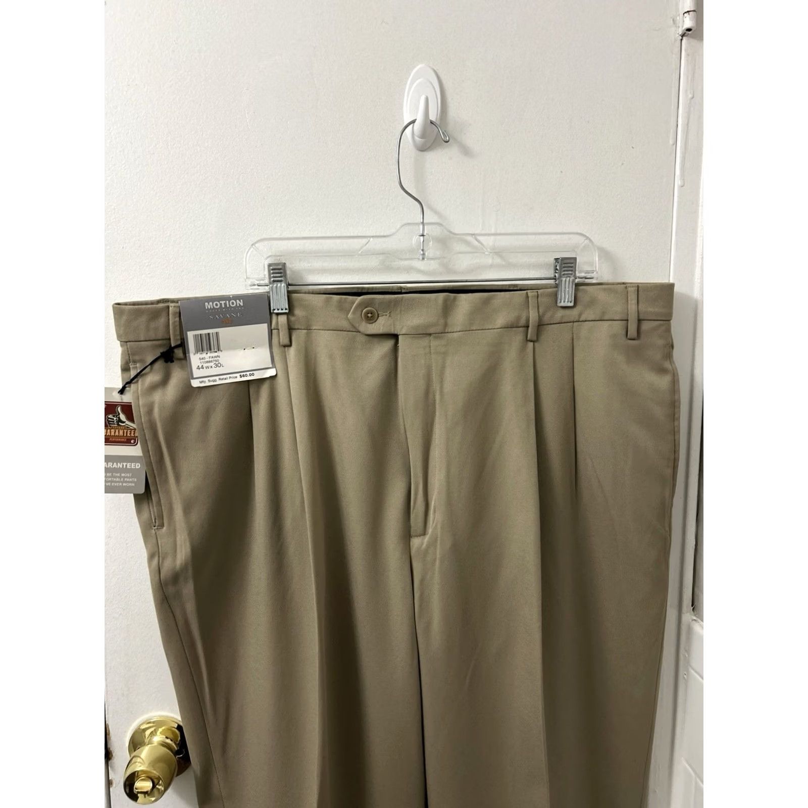 Savane Savane Motion Pants Mens 44x30 Beige Pleated Cuffed Straight Leg NWT 0 MSRP Size US 44 / EU 60 - 2 Thumbnail