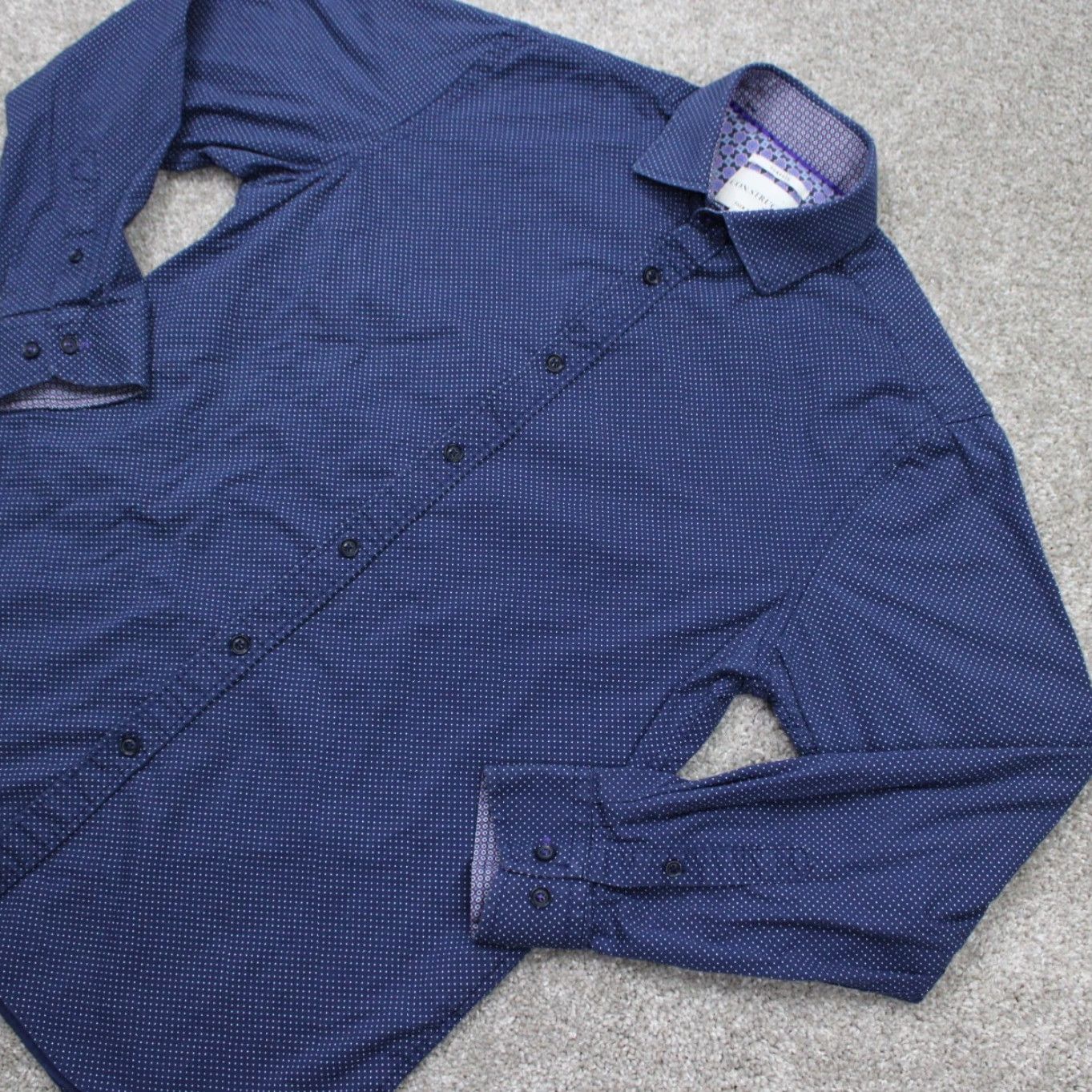 Vintage Construct Dress Shirt Mens 15 32/33 Blue/Purple Slim Fit L/S Geometric Non-Iron Quick Dry Stretch Cadence? Size 40R - 4 Thumbnail