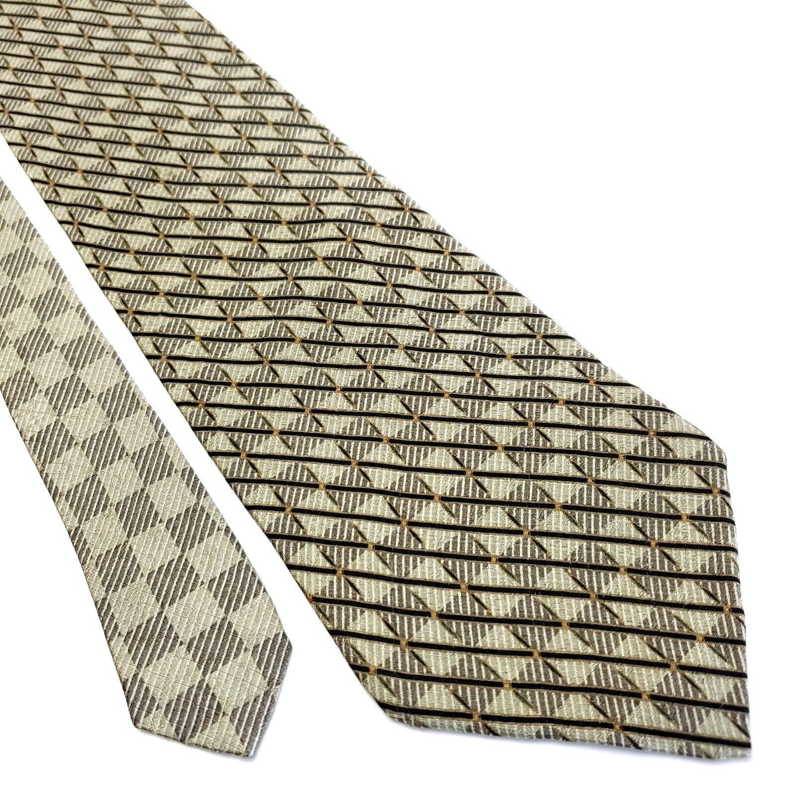 Nautica Nautica Tan Woven Short Wide Striped Geometric Silk Tie Size ONE SIZE - 1 Thumbnail
