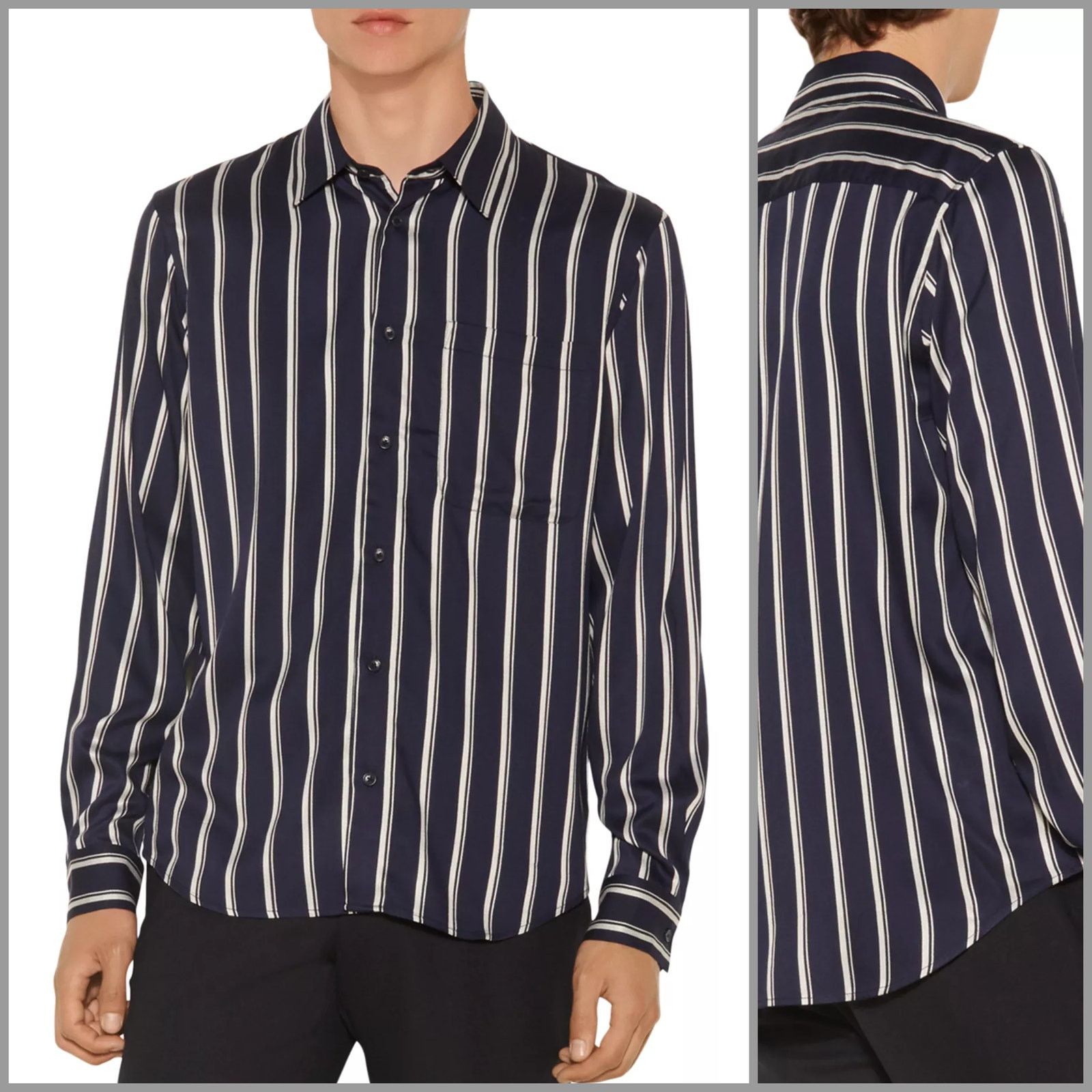 Sandro Sandro Paris Flow Striped Shirt button up Navy striped XL Size US XL / EU 56 / 4 - 1 Thumbnail
