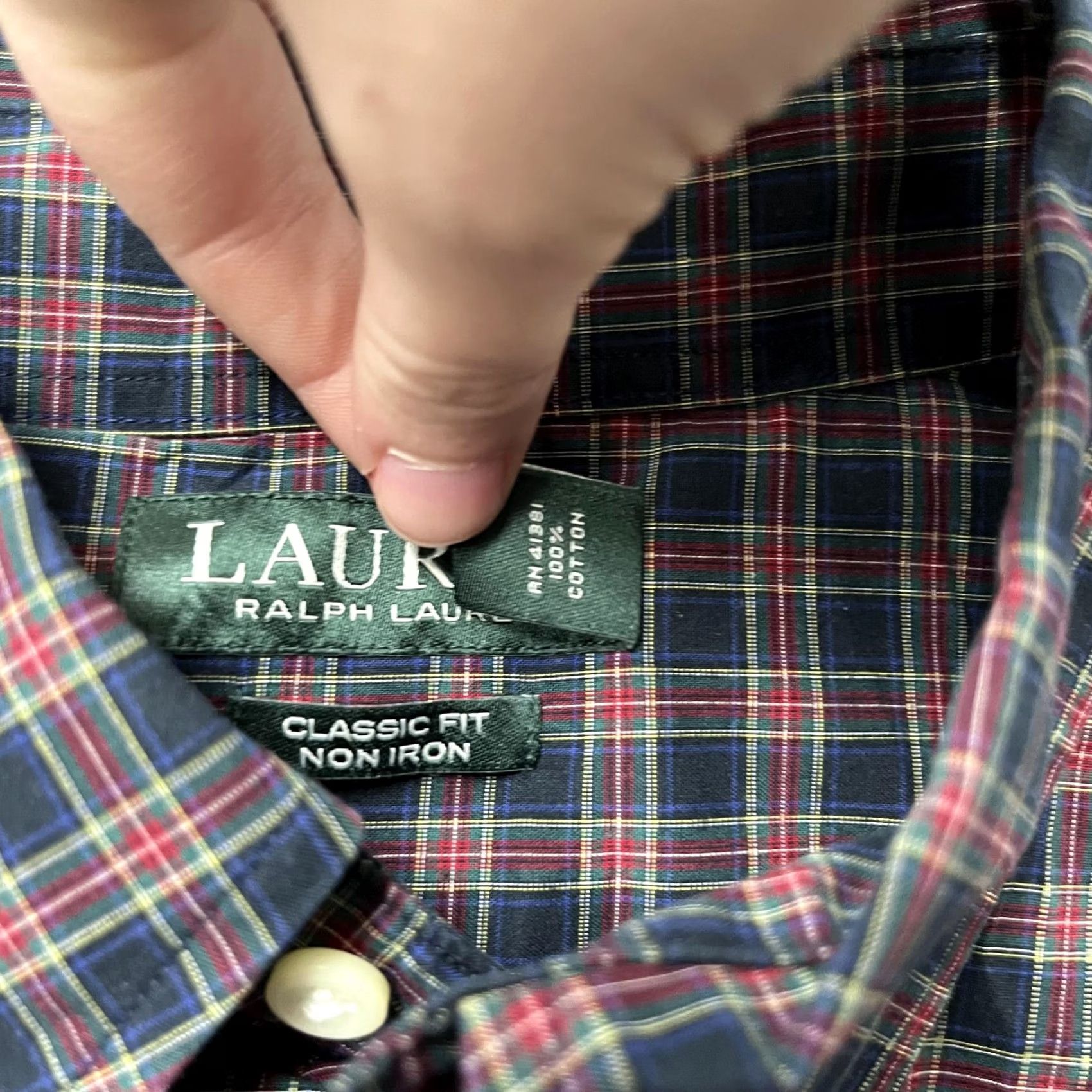 Ralph Lauren Lauren Ralph Lauren Dress Shirt Mens 16.5 36/37 Blue Plaid Classic Fit Non-Iron Shirt Size 46R - 5 Thumbnail