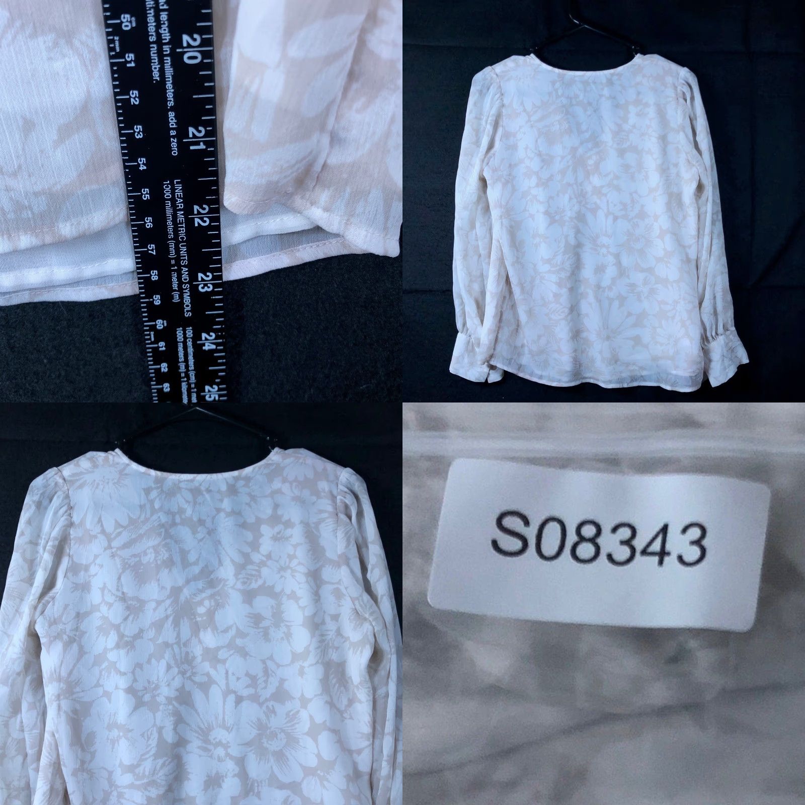 Ann Taylor Ann Taylor Factory Blouse Tan White Floral Lined V Neck Long Sleeve PS Petite Lightweight Sheer Chiffon Floral Pattern Casual Workwear Womens Blouse Size S / US 4 / IT 40 - 8 Thumbnail