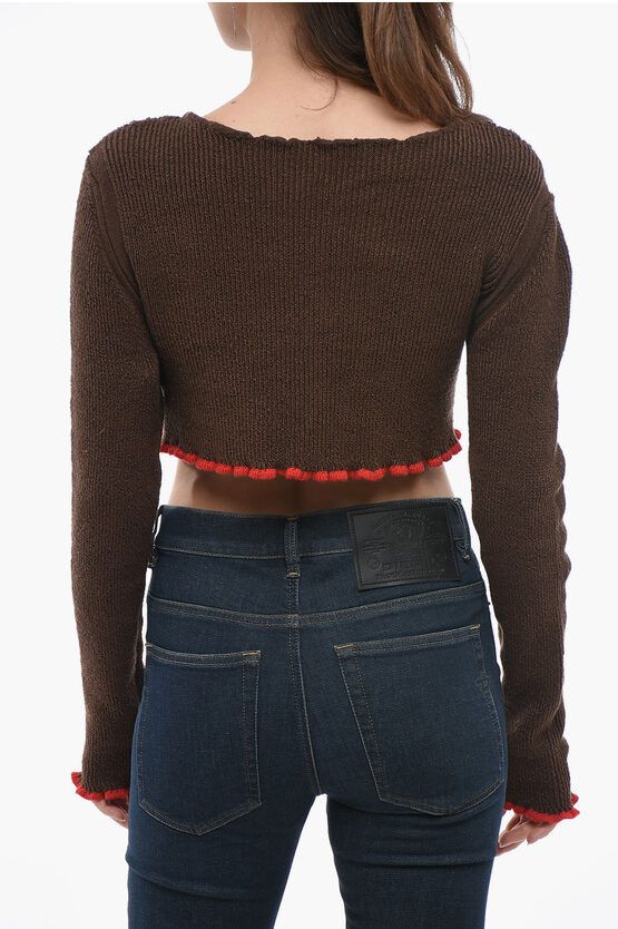 Jacquemus og1mm0624 Ribbed Cropped Sweater in Brown Size M / US 6-8 / IT 42-44 - 2 Thumbnail