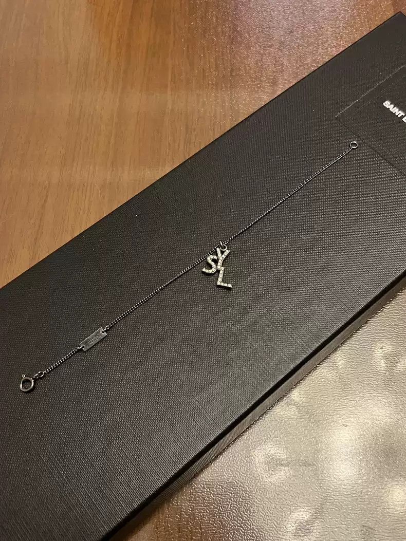 Saint laurent slp genuine 15fw ysl rhinestone bracelet