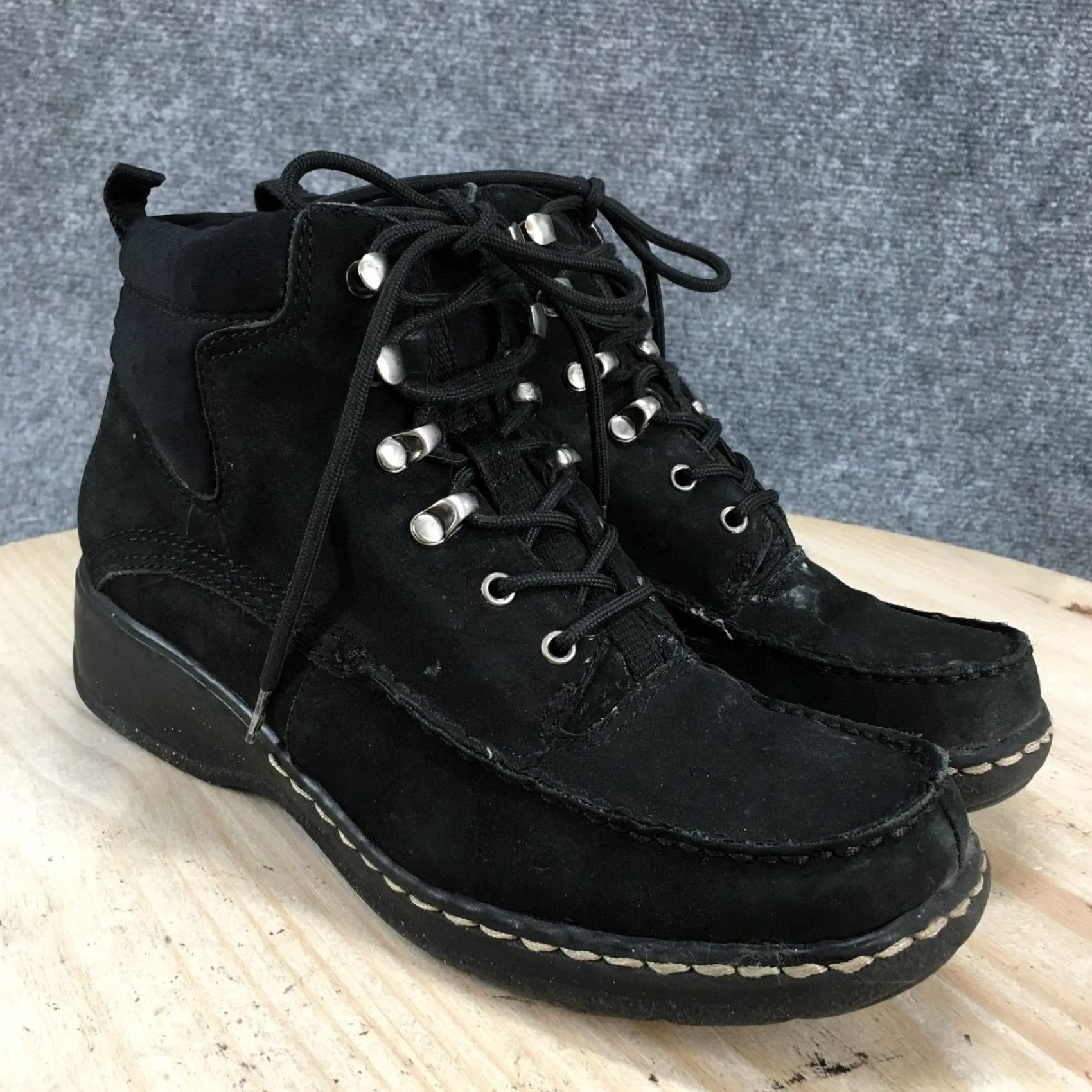 Vintage Sonoma Boots Womens 7 M Jasper Ankle Booties Black Leather Moc Toe Wedge Heels - China Size US 7 / IT 37 - 4 Thumbnail