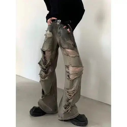 Jean Distressed Ripped Straight Leg Jeans Size US 34 / EU 50 - 4 Thumbnail