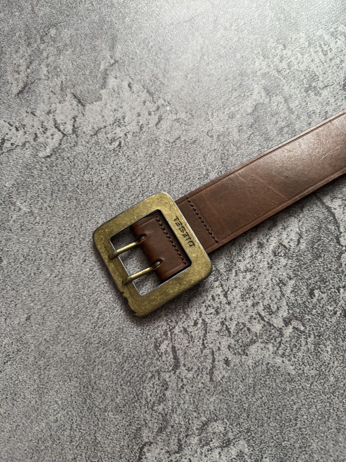 Diesel × Diesel Black Gold Diesel 100cm vintage brown leather belt biker Size ONE SIZE - 4 Thumbnail