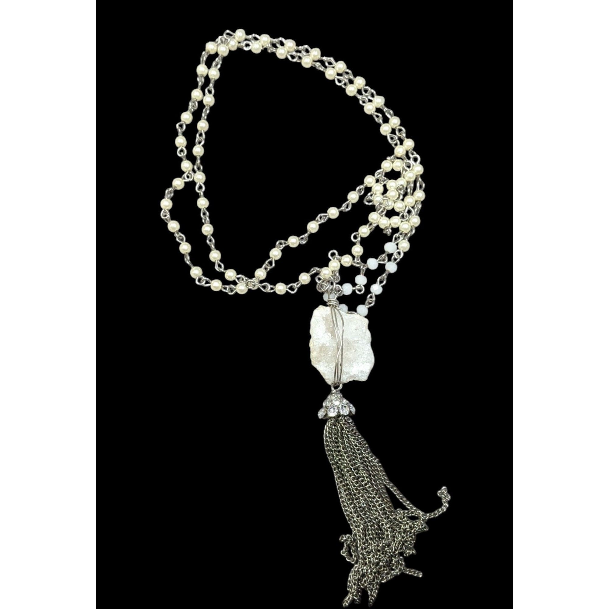 Other Handmade Druzy Quartz Pendant Tassel Necklace Size ONE SIZE - 1 Thumbnail