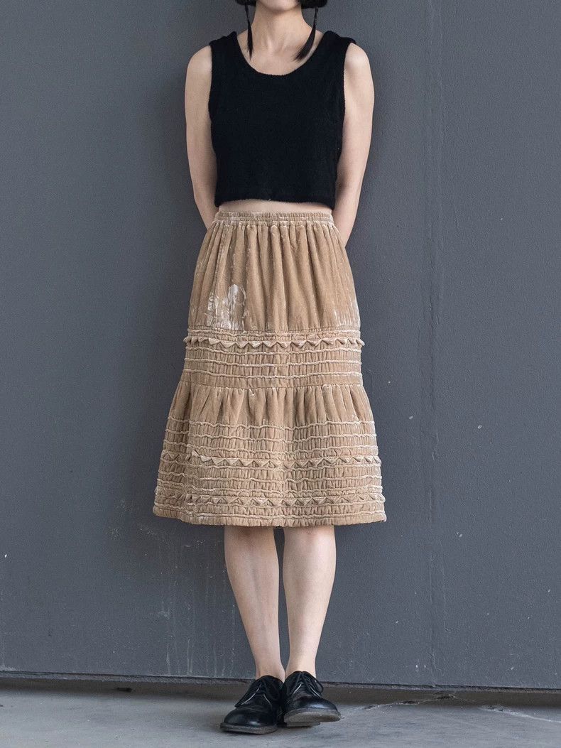 Comme des Garcons COMME des GARCONS Beige Velvet Skirt - dmc Size US 28 / EU 44 - 1 Thumbnail