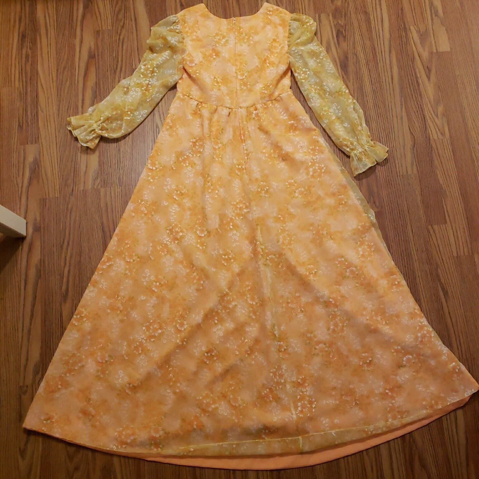Handmade Vtg Maxi Dress Sz M Orange Floral Chiffon Overlay Empire Pra Size M / US 6-8 / IT 42-44 - 6 Thumbnail