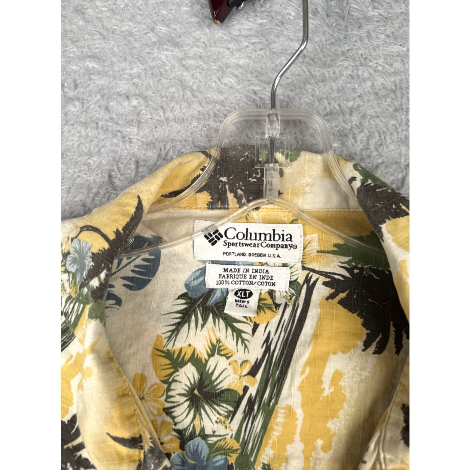 Vintage Columbia Mens Shirt Big & Tall XLT Yellow Floral Palm 100% Cotton Hawaiian Button-Up Crew Neck Casual Size US XL / EU 56 / 4 - 7 Thumbnail