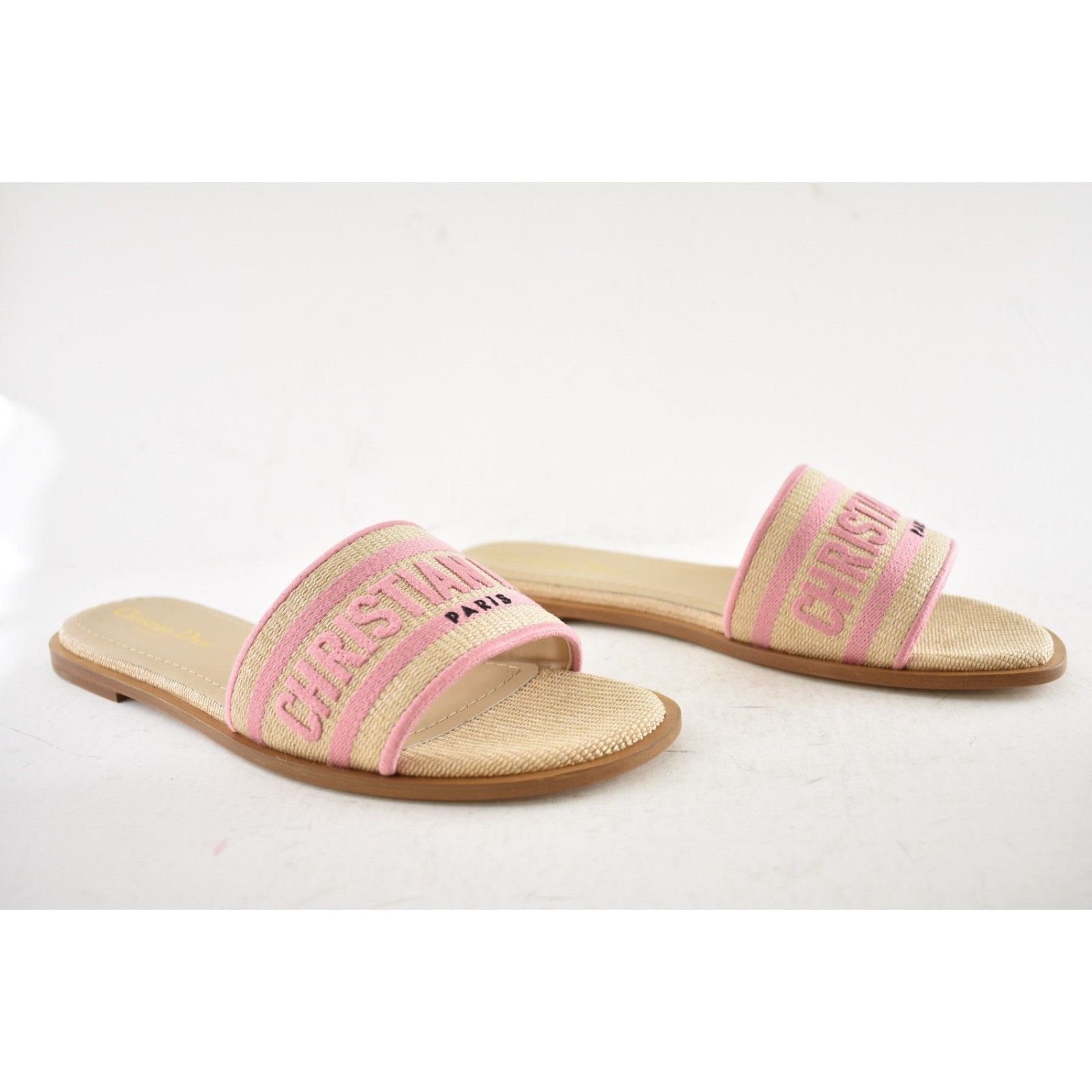 Dior Christian Dior Dway Pink Beige Raffia Logo Slide Sandal 38.5 Size US 8.5 / IT 38.5 - 4 Thumbnail