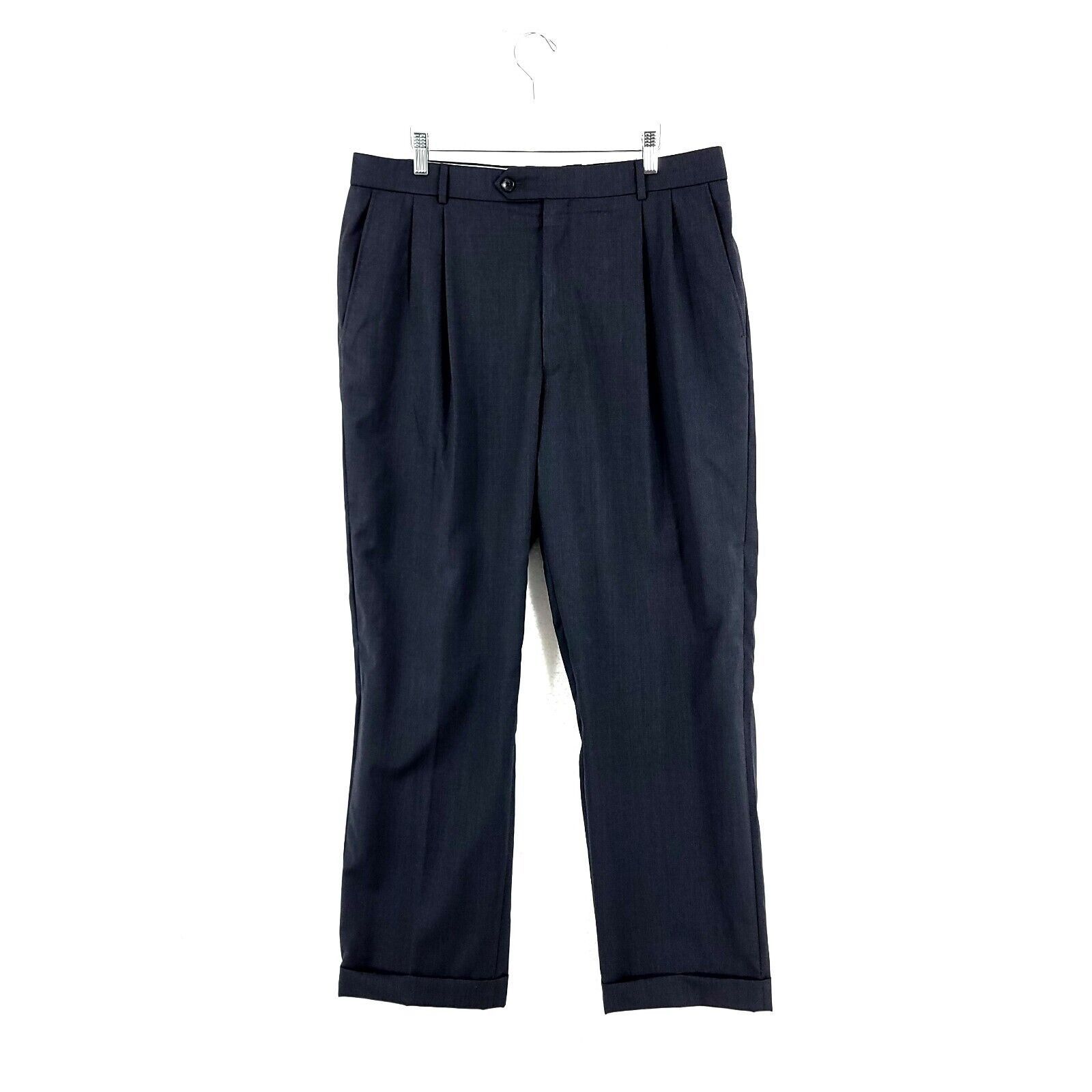 Designer Ballin Classic Super 120s Wool Gray W/ Blue Twill Pleated Cu Size 36R - 1 Thumbnail