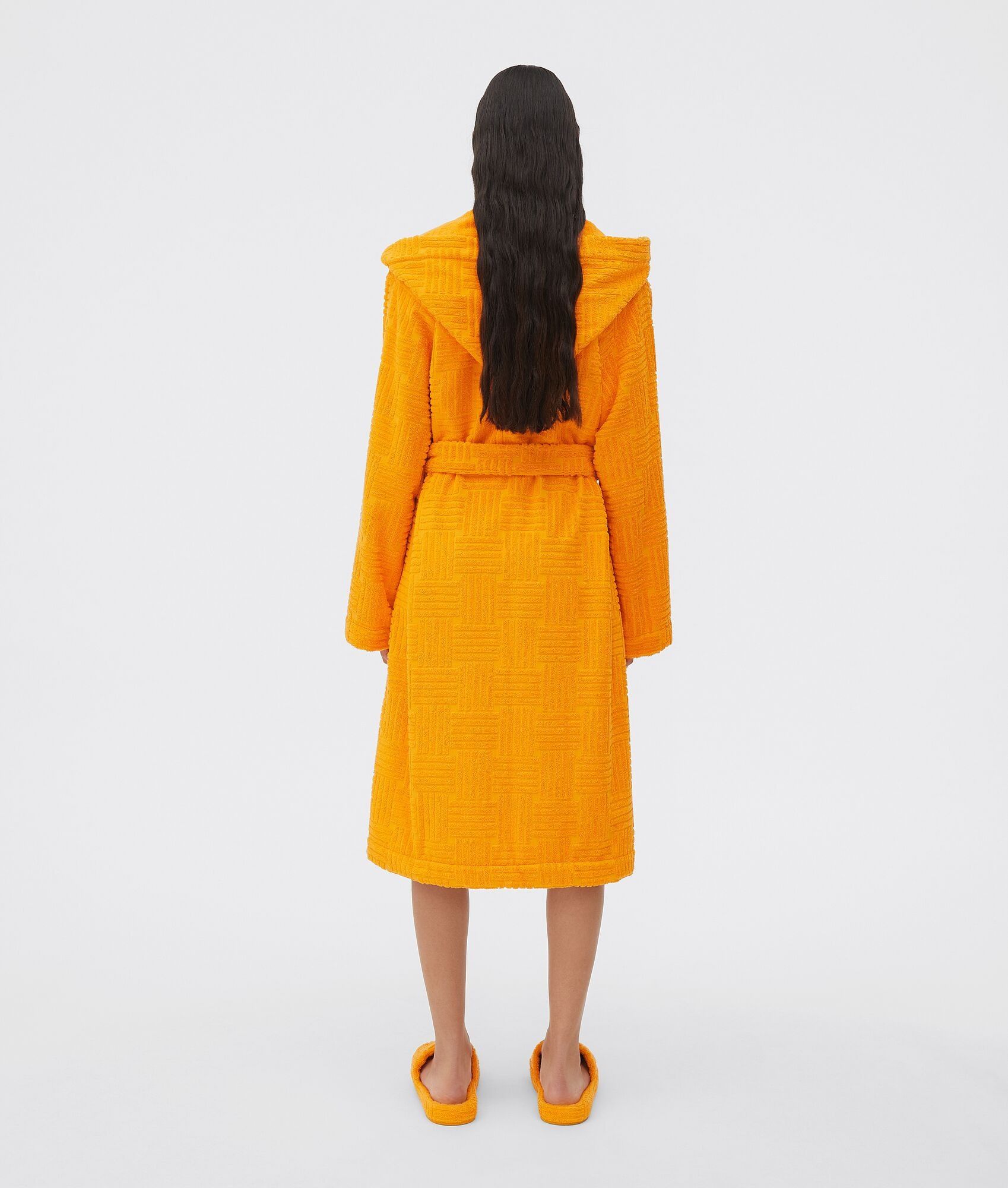 Bottega Veneta o1n1vont0225 Intreccio Pattern Cotton Bathrobe in Tangerine Size US L / EU 52-54 / 3 - 2 Thumbnail