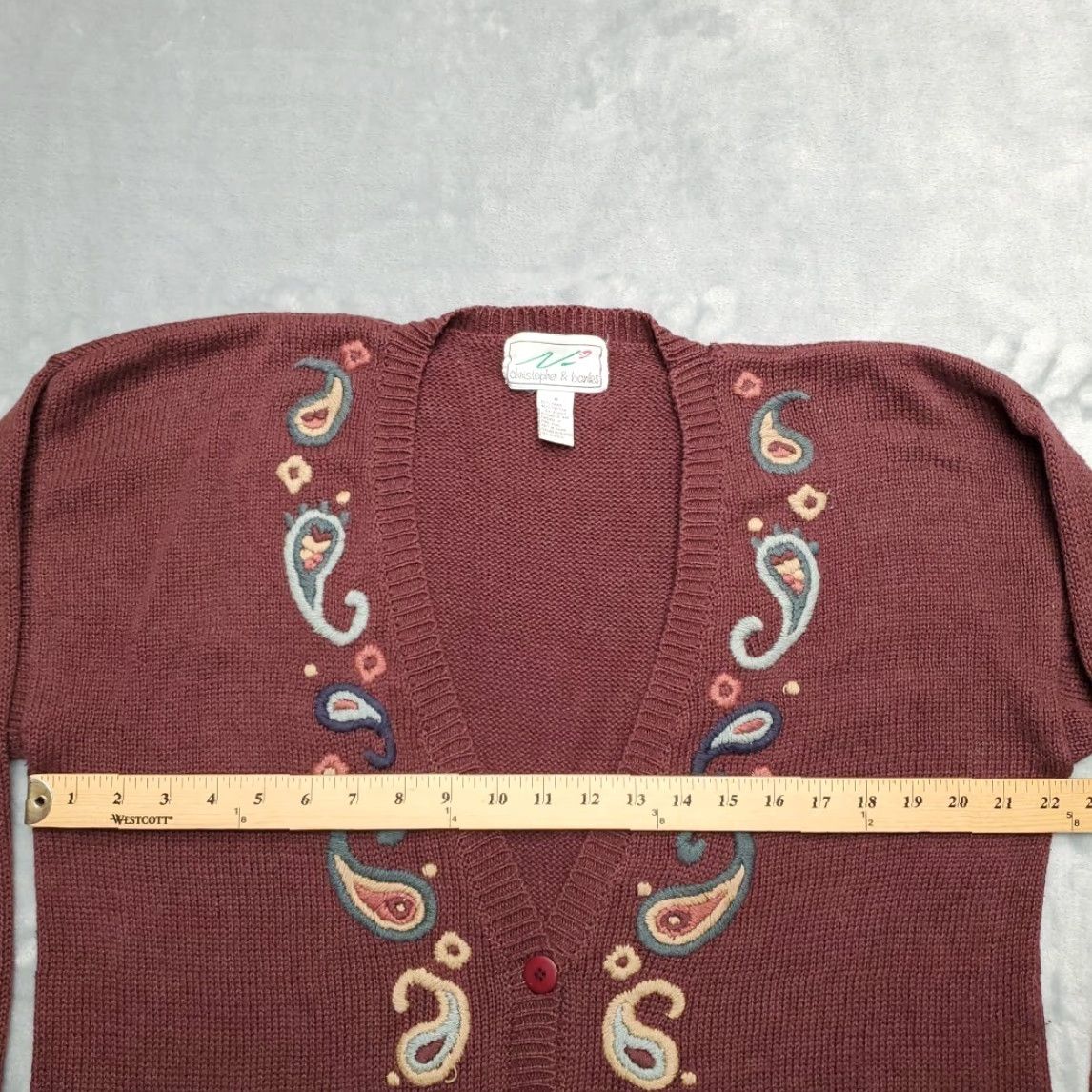 Vintage VINTAGE Cardigan Sweater Women M Purple Embroidered Paisley Boho 90s Y2K Cinched Buttoned Made in Hong Kong Size M / US 6-8 / IT 42-44 - 7 Thumbnail