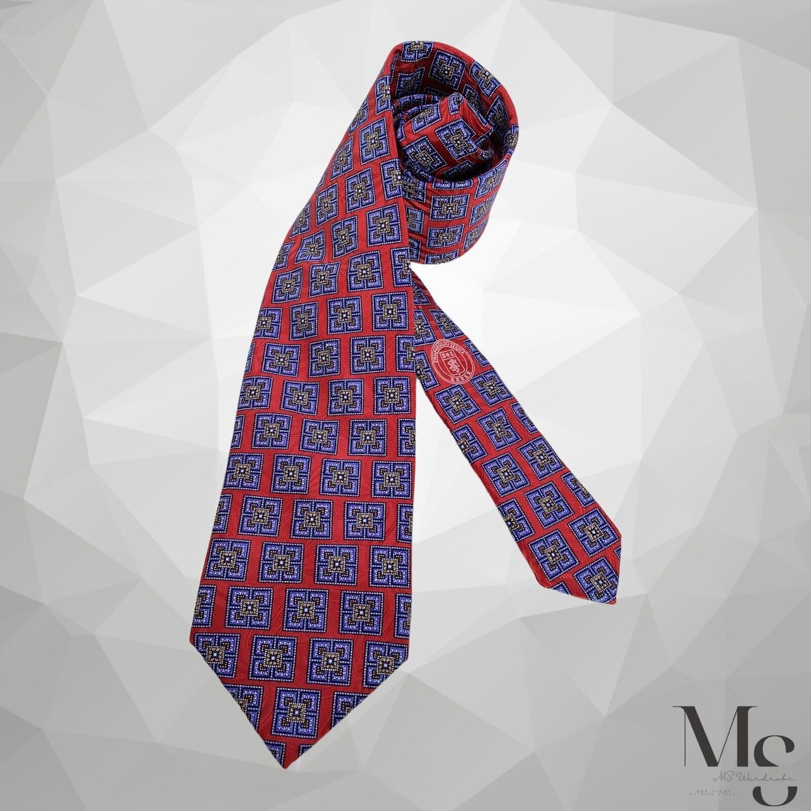 Ermenegildo Zegna ERMENEGILDO ZEGNA Black Tag Red Blue Medallion Silk Tie Ital Size ONE SIZE - 1 Thumbnail