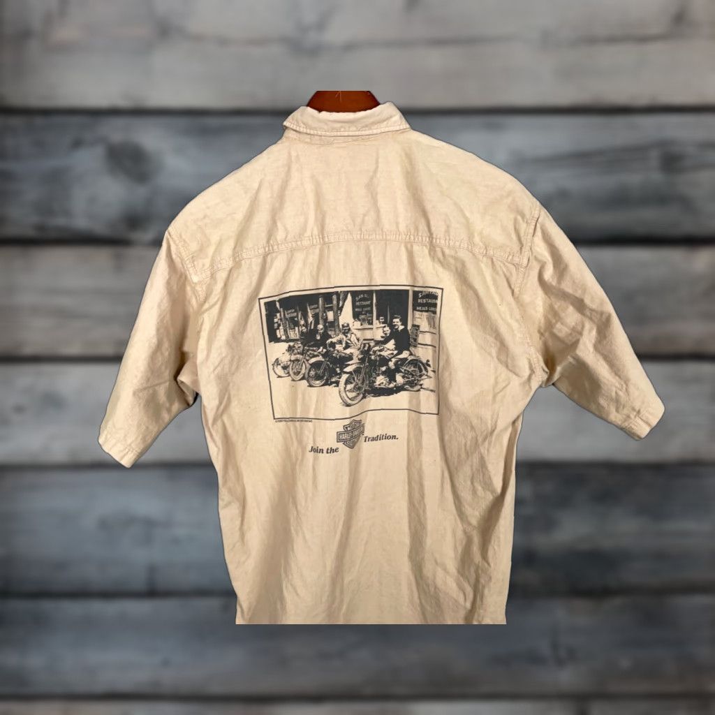 Harley Davidson VINTAGE Harley-Davidson Mens Shirt Adult Small Casual 80s Motorcycle Graphic Print Beige Size US S / EU 44-46 / 1 - 1 Thumbnail