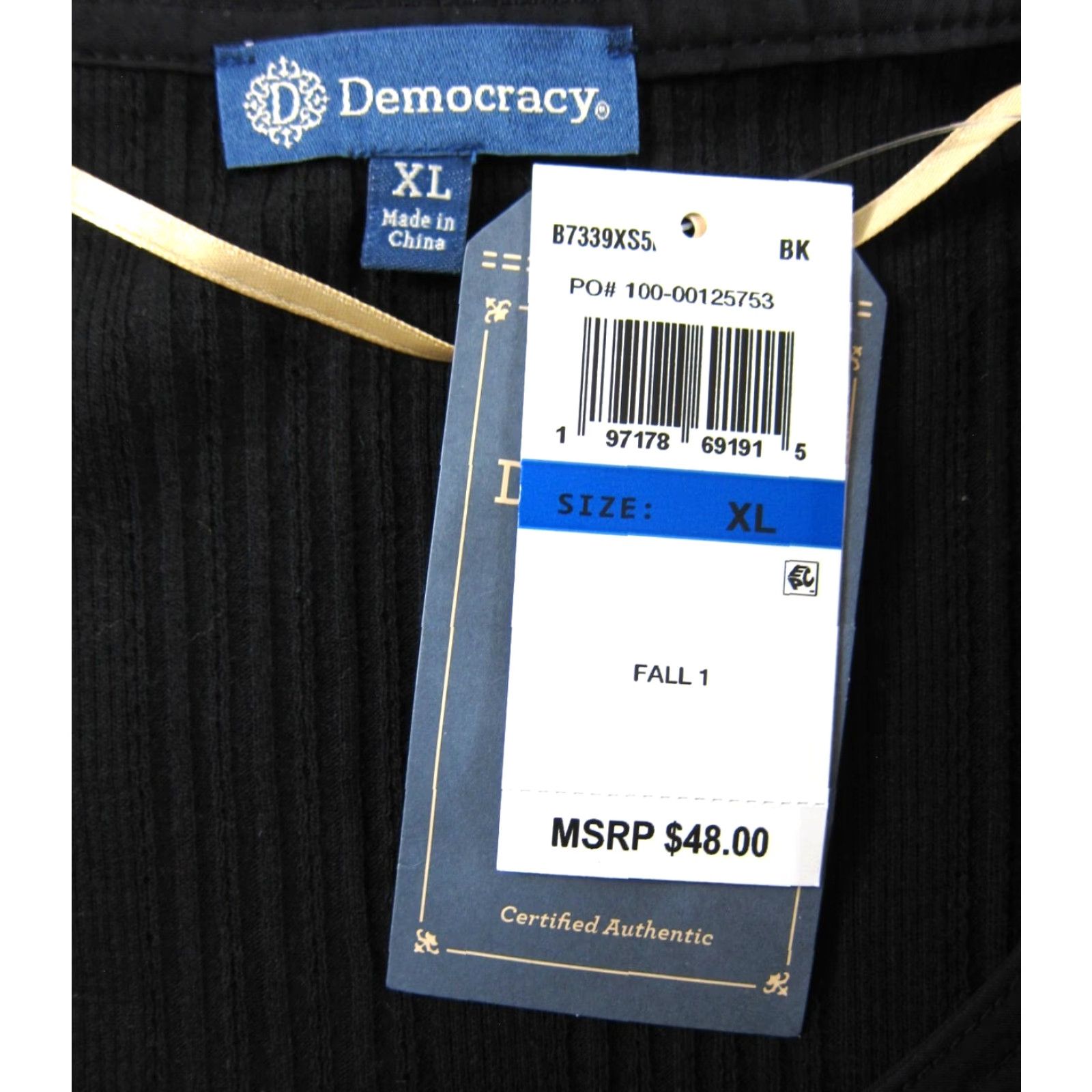 Vintage NWT Democracy Black Cotton Ribbed Jersey Puff Sleeve Round Neck Top Blouse XL Size XL / US 12-14 / IT 48-50 - 3 Thumbnail