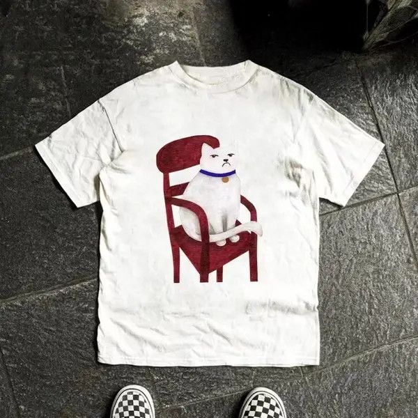 Japanese Brand VIBE White casual retro t-shirt with cat pattern Size US M / EU 48-50 / 2 - 5 Thumbnail