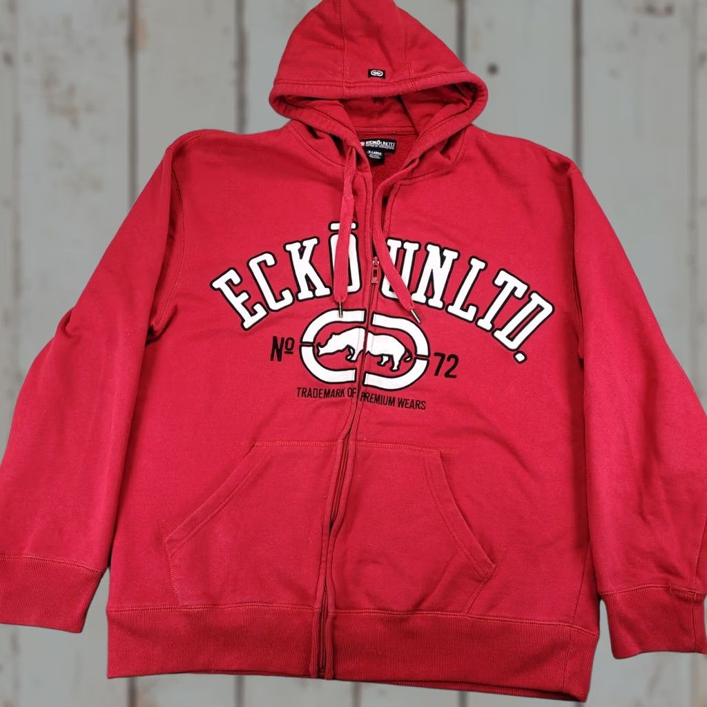 Ecko Unltd. Ecko Unltd Red Graphic Hoodie Full Zip Sweatshirt XL Mens Y2K Rhino Logo Size US XL / EU 56 / 4 - 1 Thumbnail