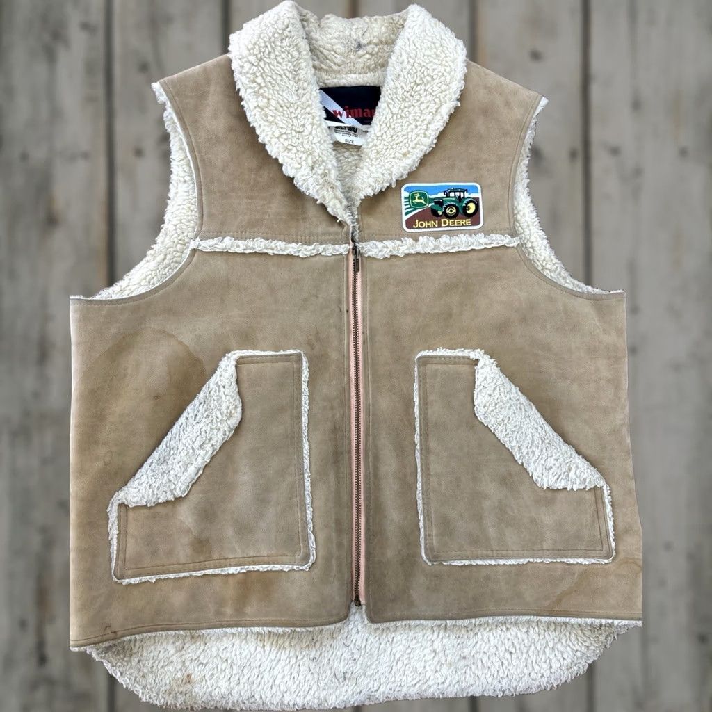 Vintage VINTAGE John Deere Trucker Vest Mens XL Western Sherpa Lined BeIGe? Size US XL / EU 56 / 4 - 1 Thumbnail