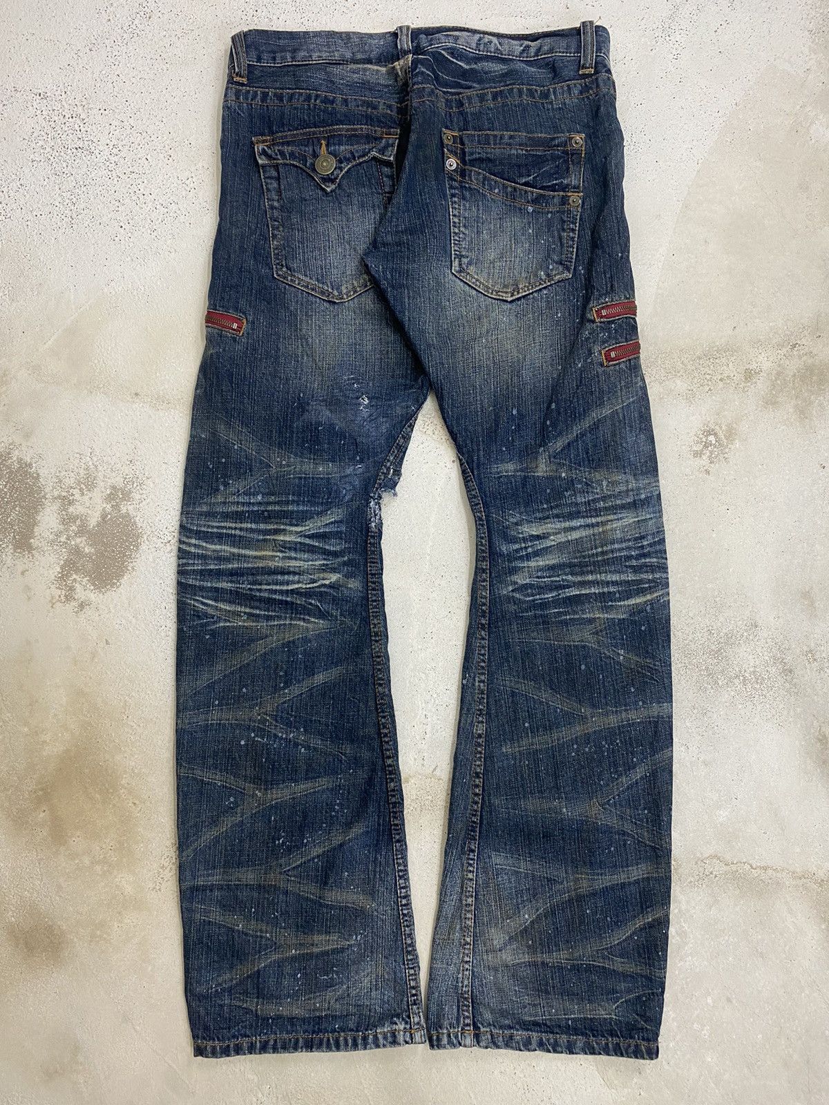 GOSTAR DE FUGA × Japanese Brand Vintage Rattle Rap Unique Faded Wash Zipper Accents Ripped Size US 33 - 3 Thumbnail