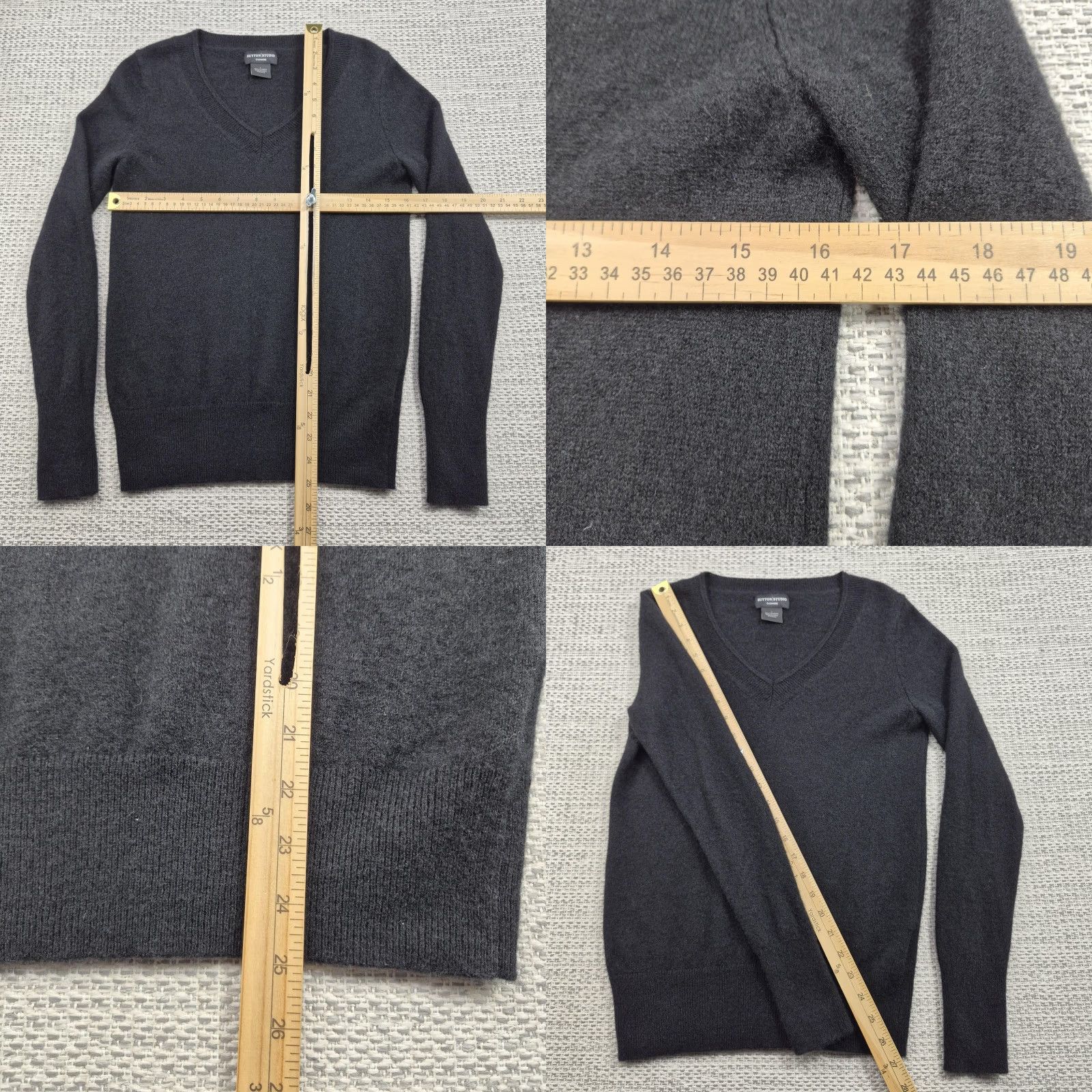 Vintage Sutton Studio Sweater Womens Small 100% Cashmere V-Neck Black Pullover Knit Tight-Knit Raglan Sleeve Casual Size S / US 4 / IT 40 - 8 Thumbnail