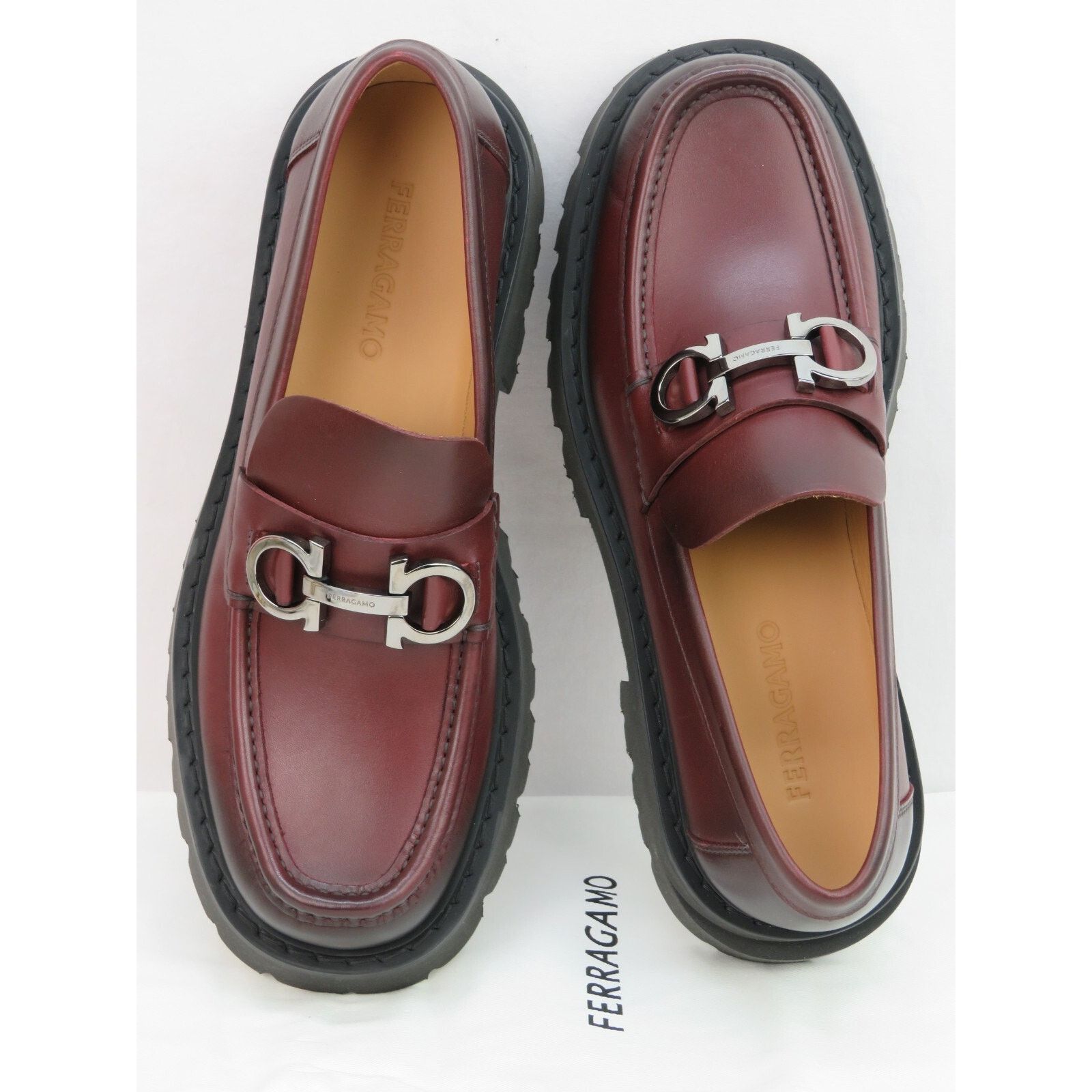 Salvatore Ferragamo FERRAGAMO BURGUNDY LEATHER FLORIAN LUG GANCINI LOAFERS 11 IT Size US 11 / EU 44 - 3 Thumbnail