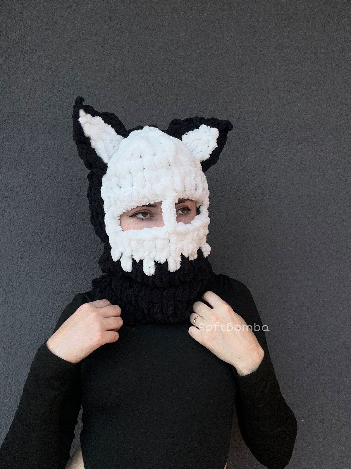Handmade Balaclava devil skull face mask , ski mask with horns Size ONE SIZE - 1 Thumbnail