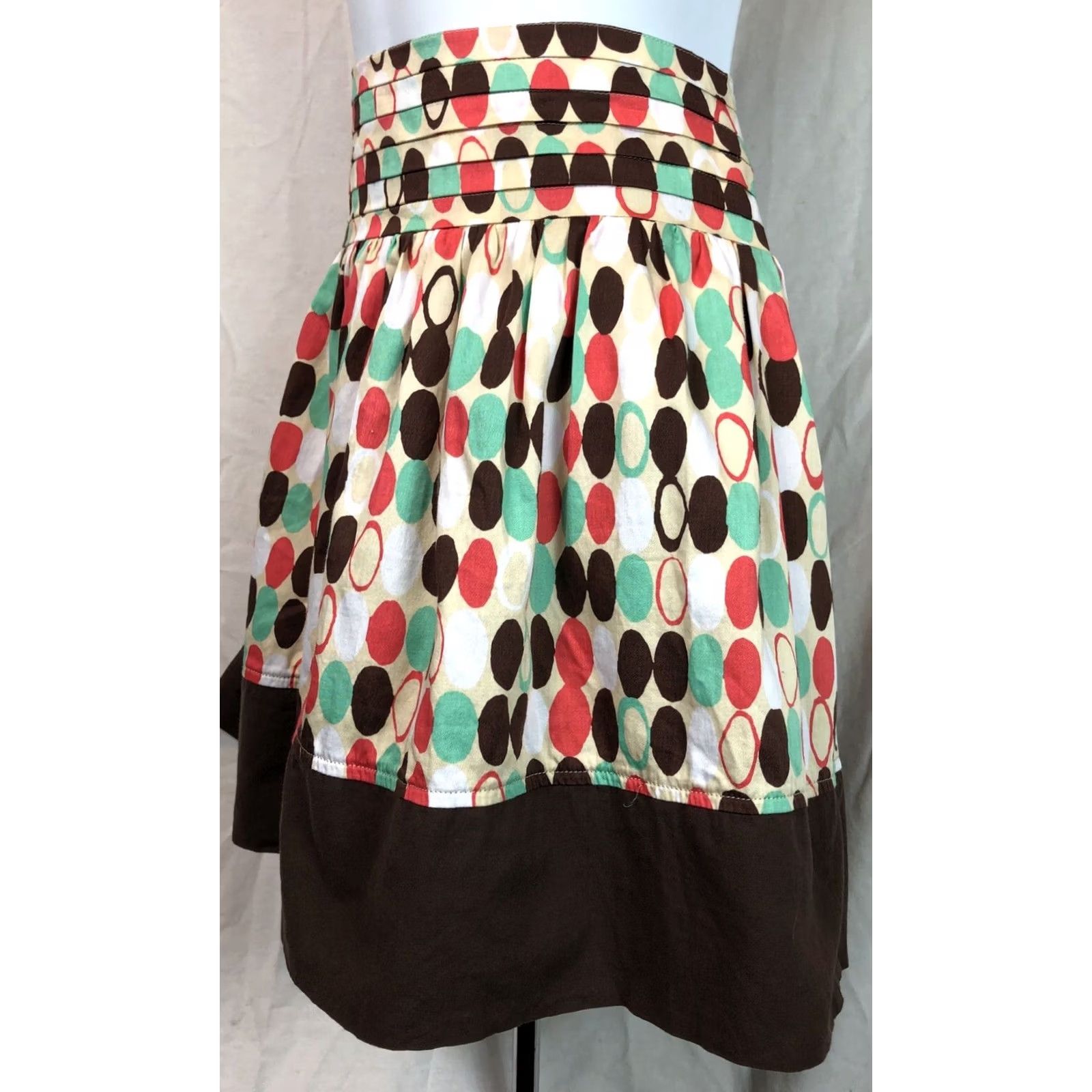 XOXO Vintage XOXO Fit & Flare Mini Skirt M Brown/green/orange Polka Dots 31”waist Y2K 90s Size 32" / US 10 / IT 46 - 2 Thumbnail