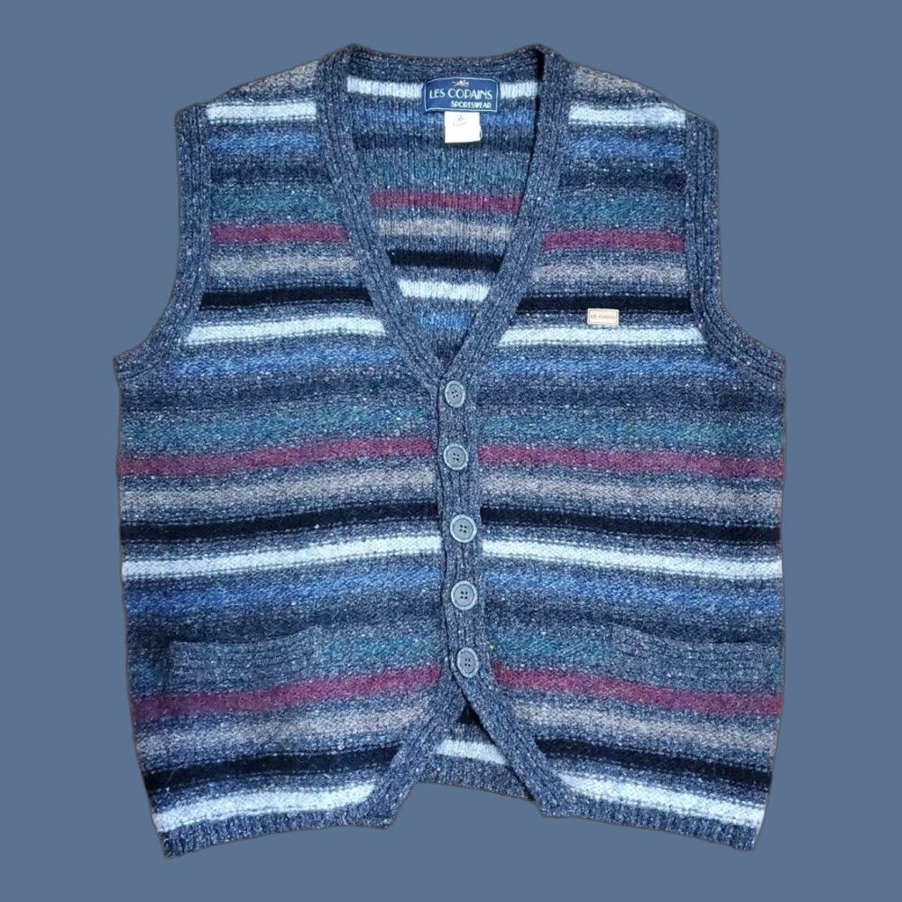 Les Copains VTG Les Copains Sportswear Striped Oversized Wool Silk Cardigan Vest XL Multicolor 1980s Rare Mens Womens? Size XL / US 12-14 / IT 48-50 - 1 Thumbnail