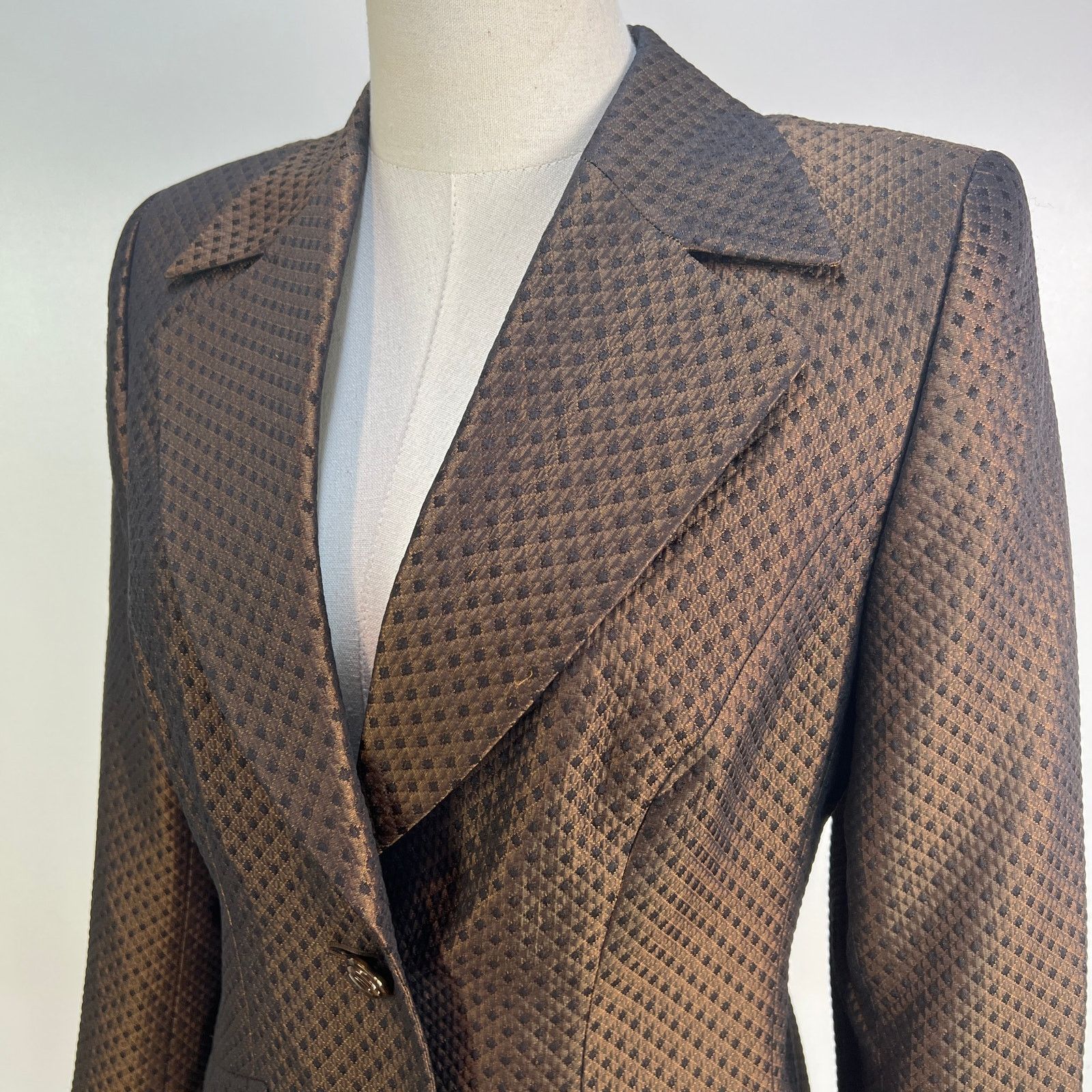 Escada Escada Silk & Wool Blazer Brown Diamond Quilt Size S / US 4 / IT 40 - 2 Thumbnail