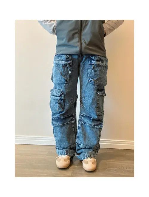 Jean Akiyama x Kamon Multi Pocket Cargo Wide Leg Jeans Size US 33 - 4 Thumbnail