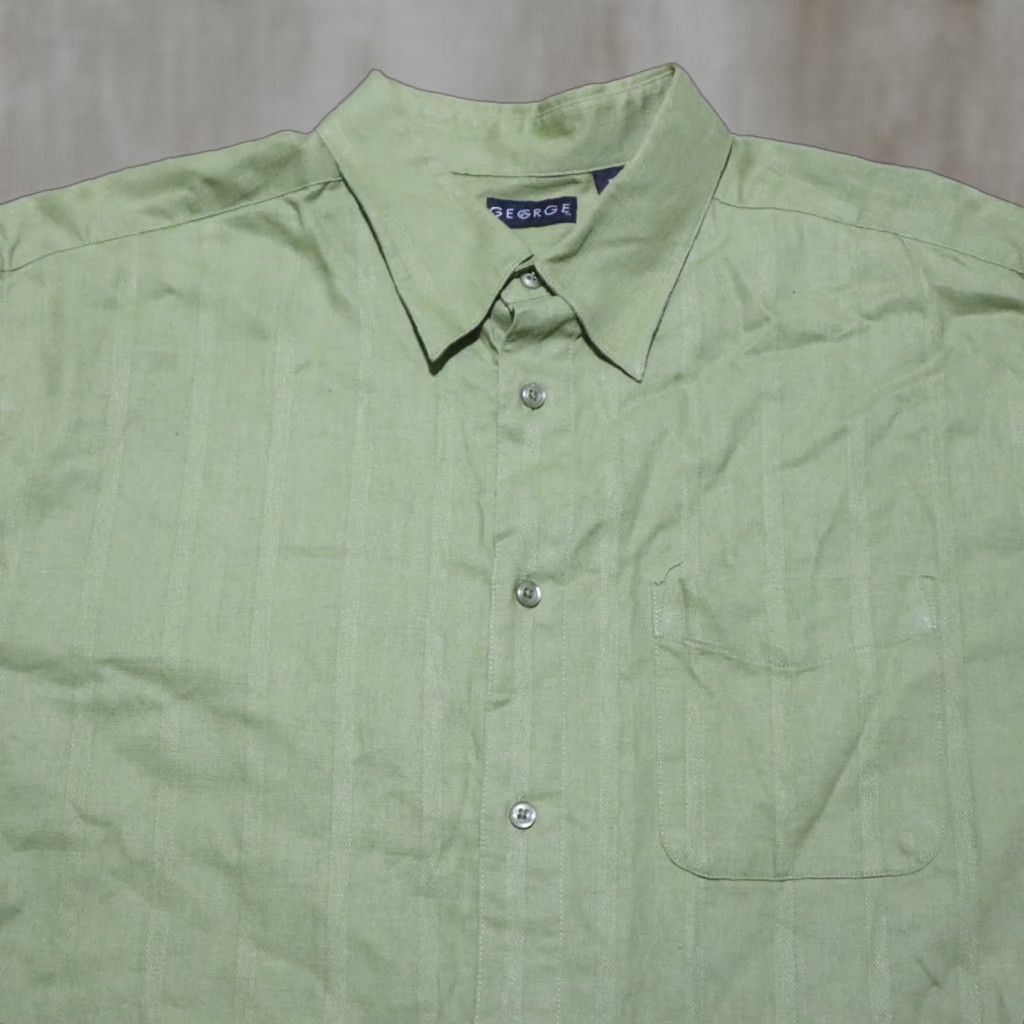 George VINTAGE George Shirt Mens XL Green Stripes Rayon Long Sleeve Button-Up 46/48 Size US XL / EU 56 / 4 - 1 Thumbnail