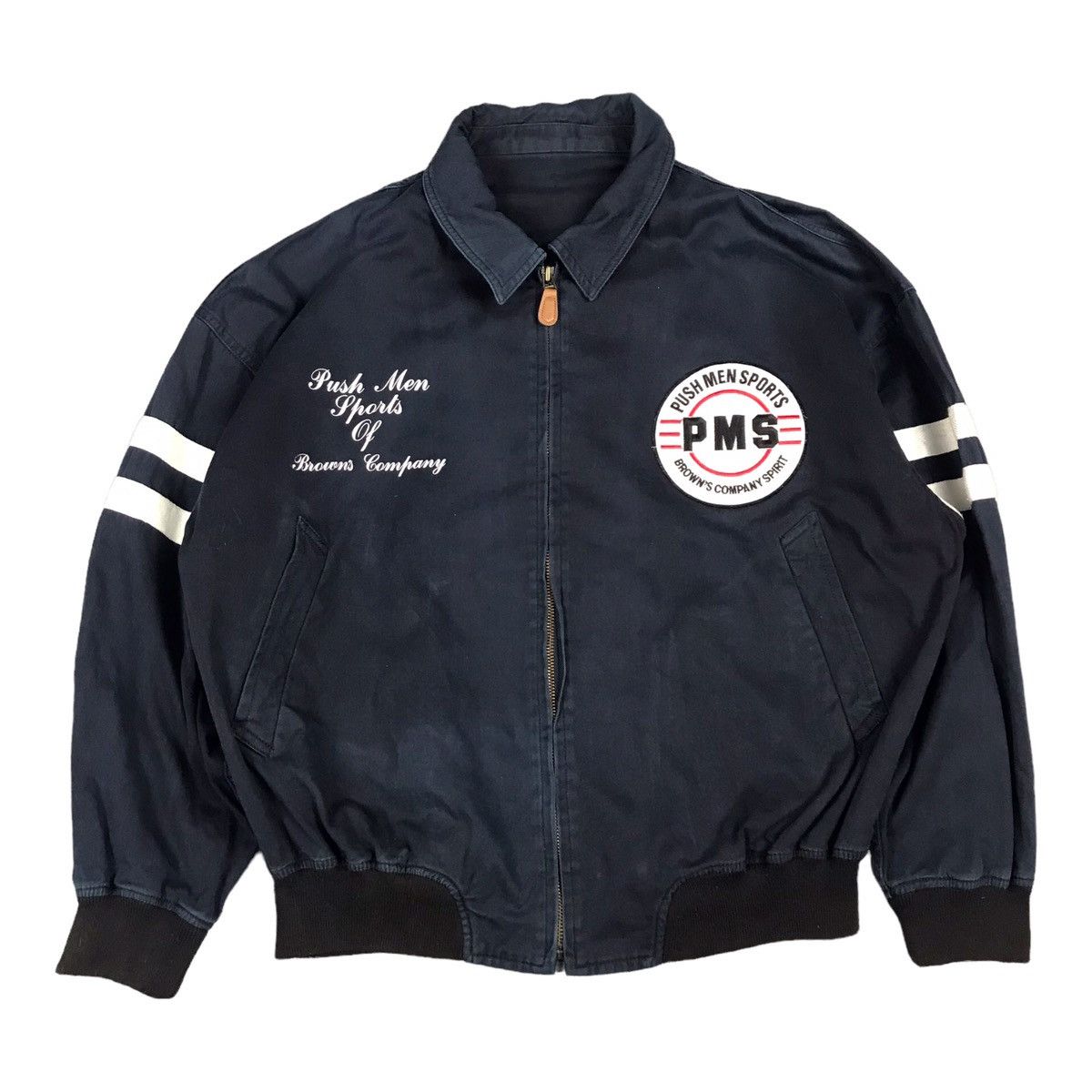 Japanese Brand PUSH MEN JAPANESE DESIGN BOMBER NAVY JACKET Size US L / EU 52-54 / 3 - 1 Thumbnail