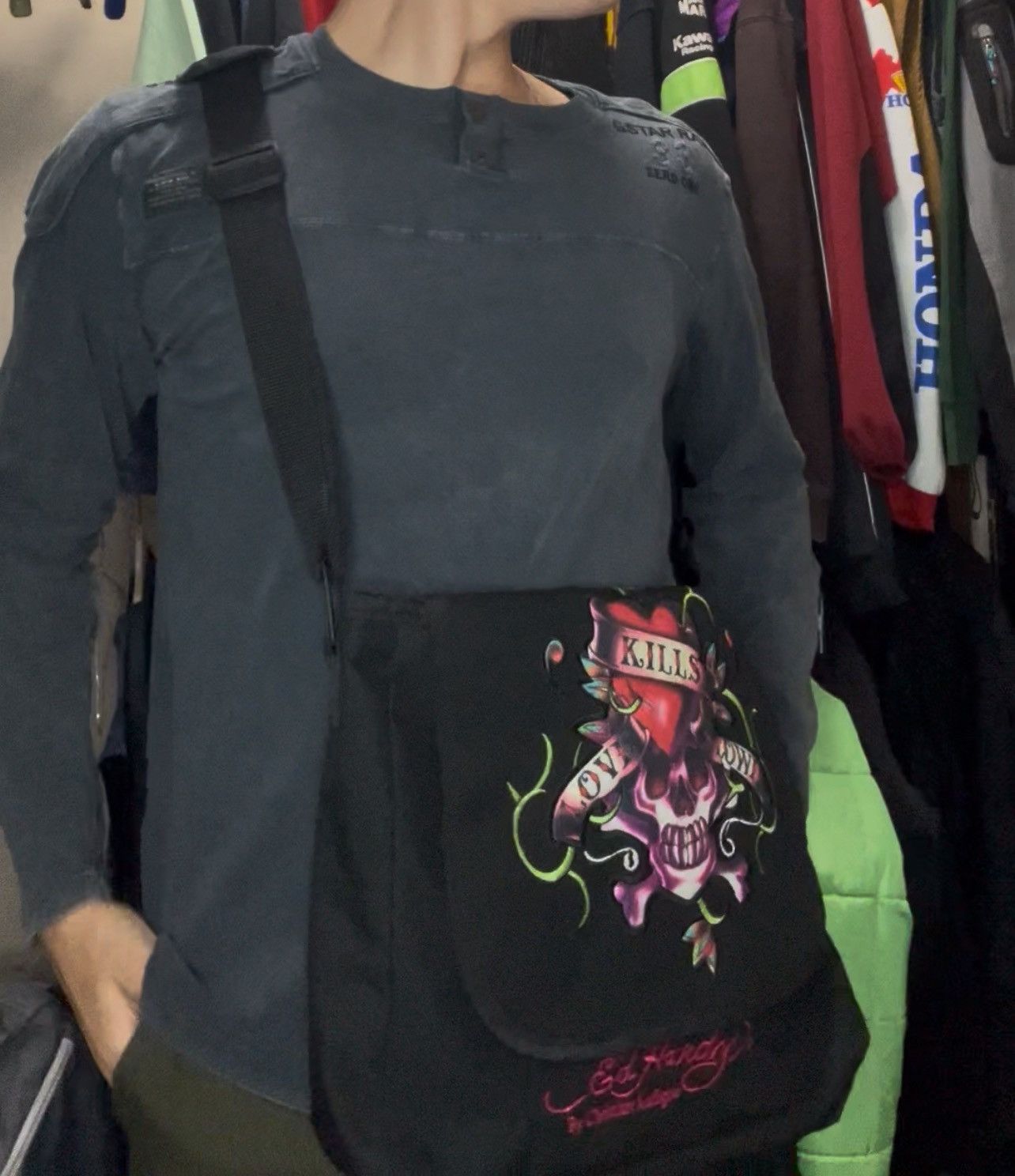 Ed Hardy Rare Ed Hardy Bag Big Logo Rhinestones Vintage Monogram Size ONE SIZE - 2 Thumbnail