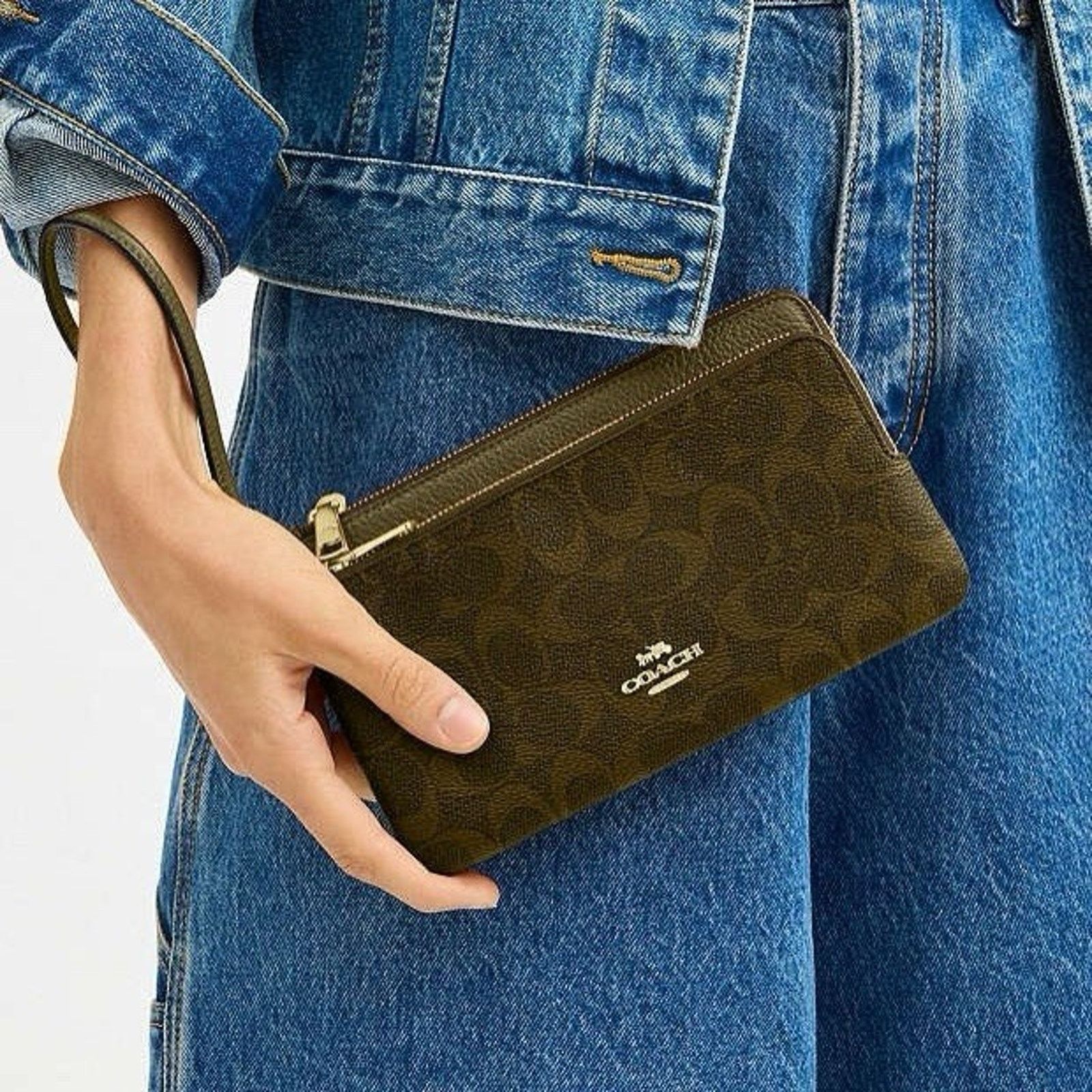 Coach NWT Coach CX161 Double Zip Wallet Clutch Wristlet OliveGreen Size ONE SIZE - 7 Thumbnail