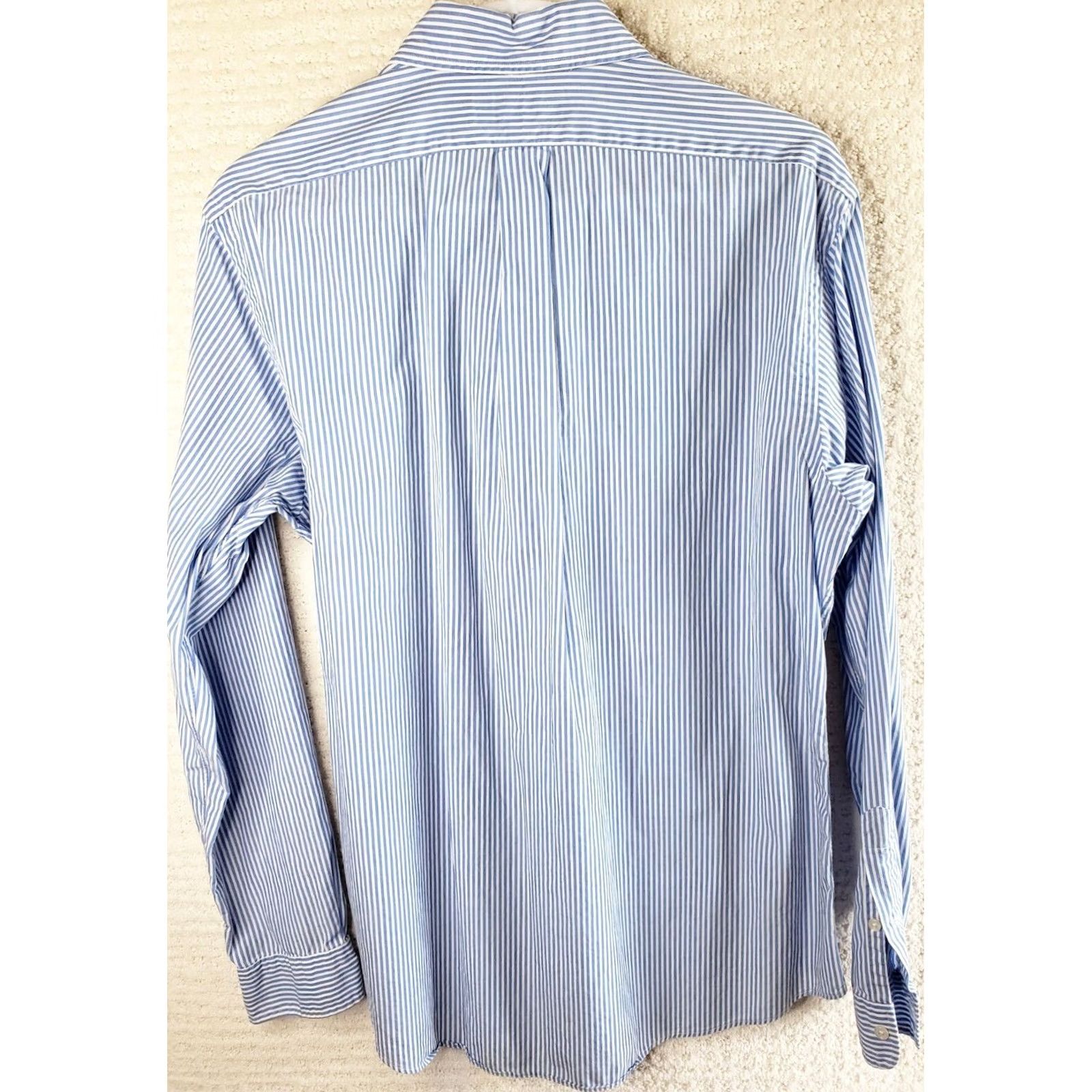 Ralph Lauren VINTAGE Ralph Lauren Dress Shirt Blue Striped Embroidered Pony Custom Fit Men's L Long Sleeve Button-Down Collar Shirt Size 42R - 6 Thumbnail