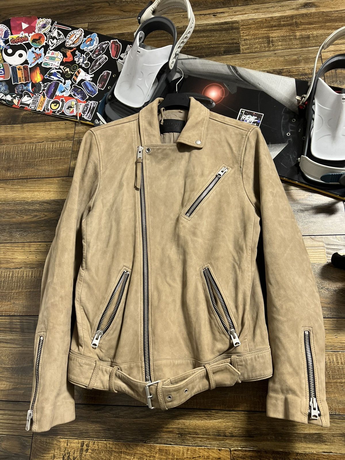 Allsaints AllSaints Holton Biker Suede Leather Jacket Beige Men M Size US M / EU 48-50 / 2 - 4 Thumbnail