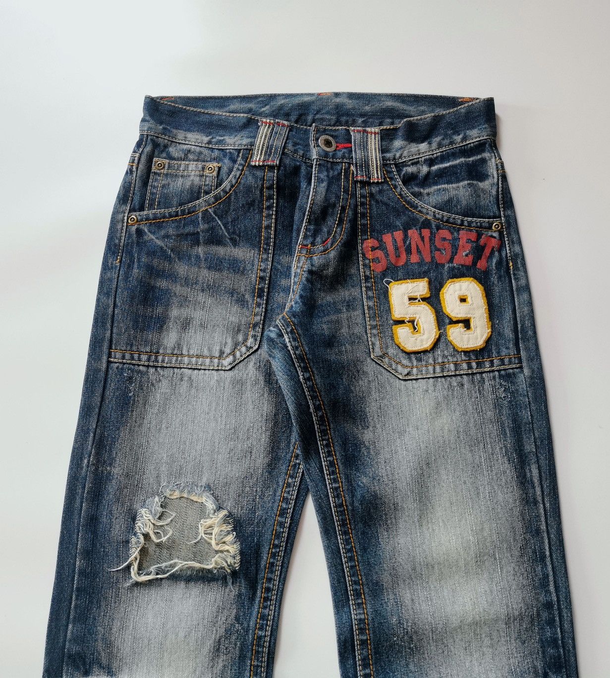 Japanese Brand Playchess Sunset 59 Patch Pockets Jeans Size US 29 - 2 Thumbnail