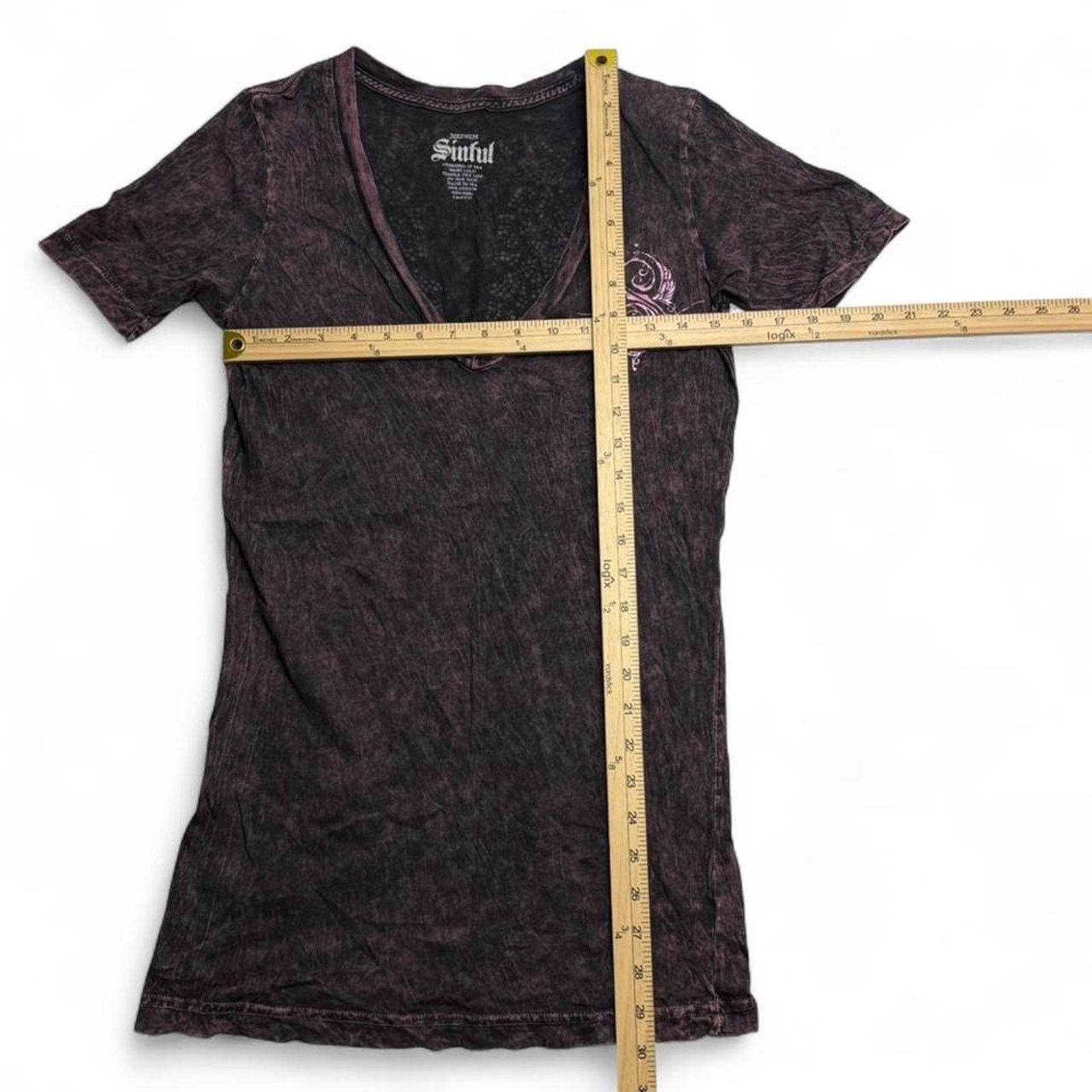 Affliction Sinful black & purple tie-dye babytee rhinestone wing design Size M / US 6-8 / IT 42-44 - 7 Thumbnail