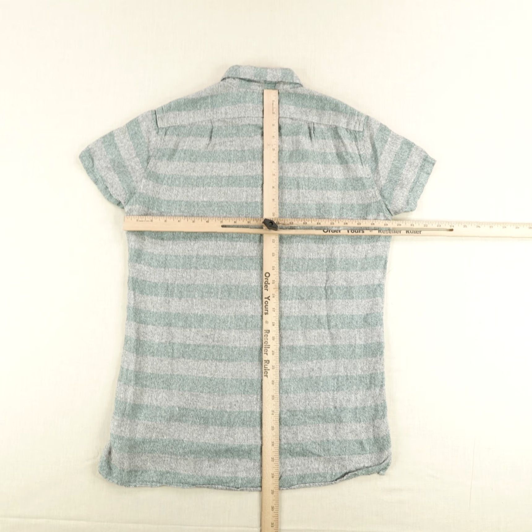Wallace & Barnes WALLACE & BARNES Shirt Mens XS Green Striped Linen Blend Button Up Pullover Size US XS / EU 42 / 0 - 6 Thumbnail